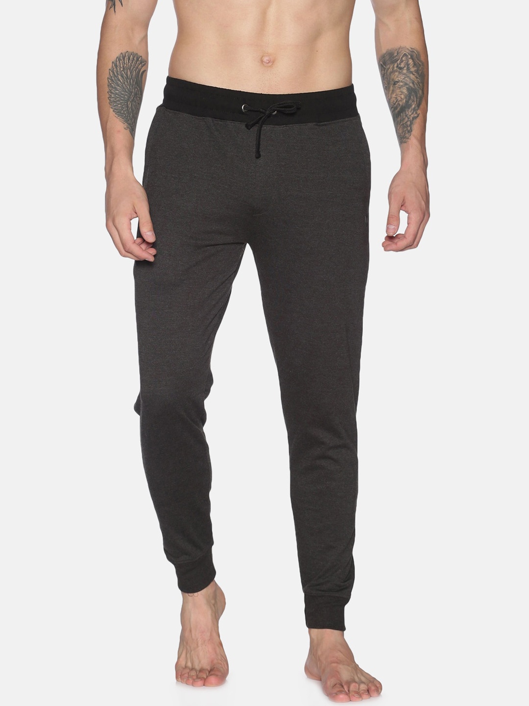 

Dollar Men Charcoal Grey Solid Pure Cotton Lounge Pants
