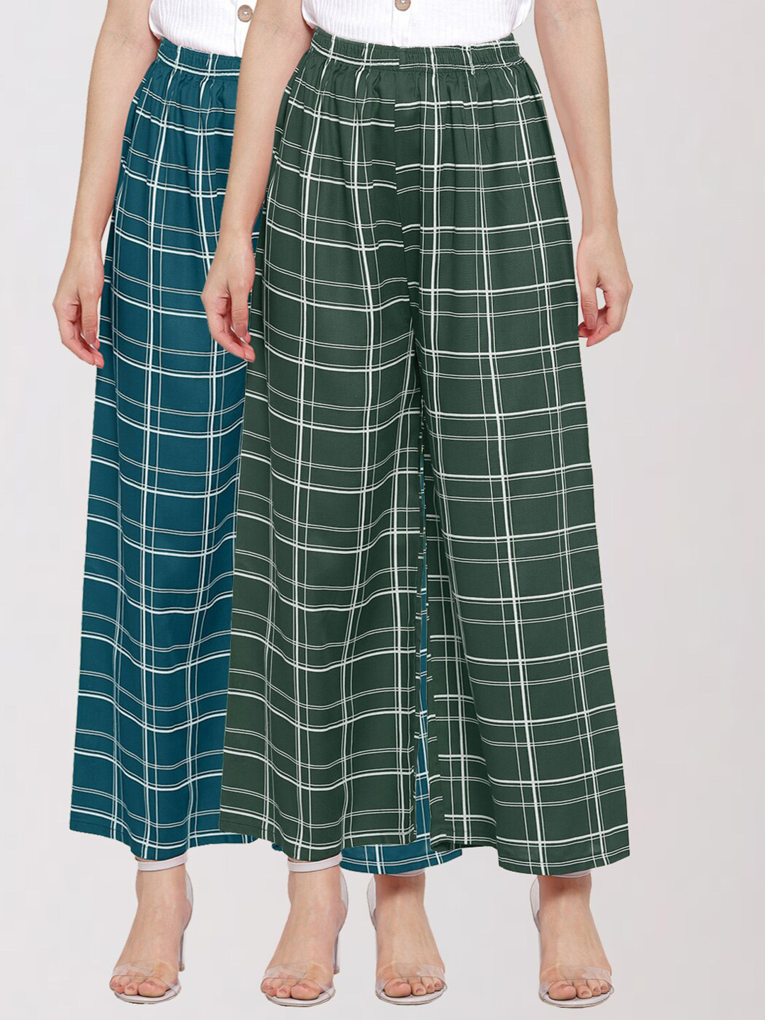 

KLOTTHE Women Pack Of 2 Green & Teal Blue Printed Palazzos