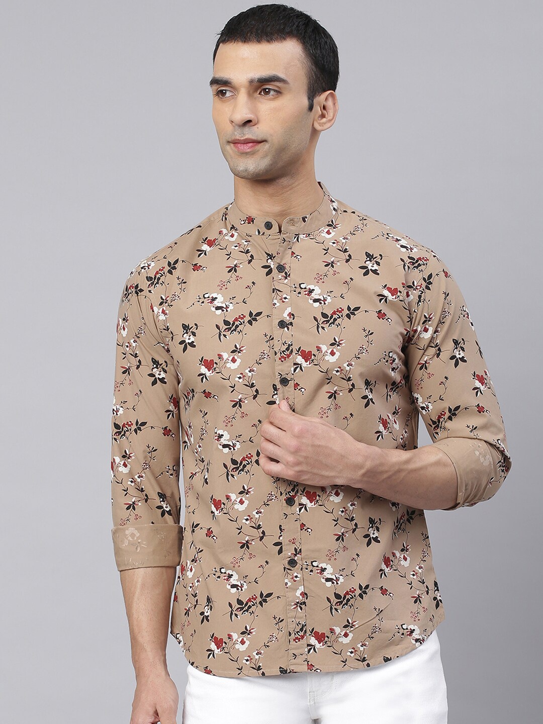 

Dennis Lingo Men Brown Comfort Slim Fit Floral Printed Pure Cotton Casual Shirt