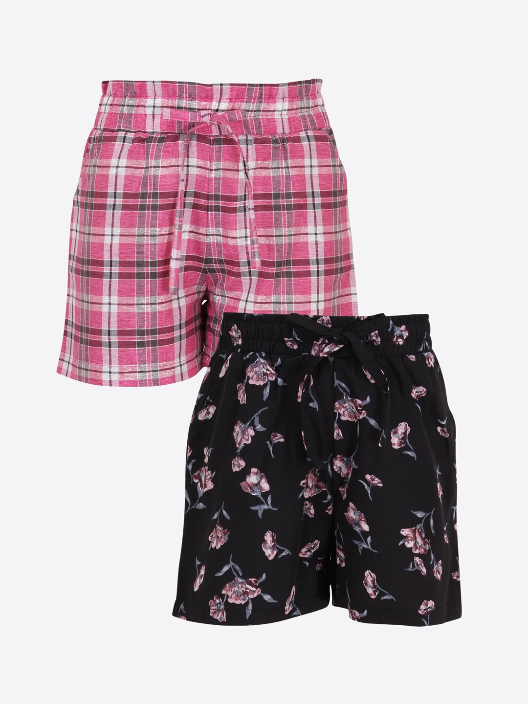 

CUTECUMBER Girls Pack of 2 Pink & Black Regular Fit Regular Shorts