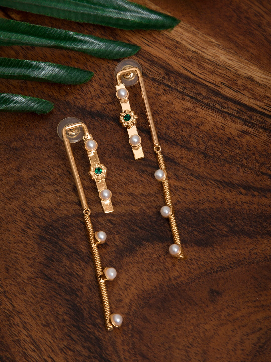 

INDYA Gold-Toned Contemporary Drop Earrings