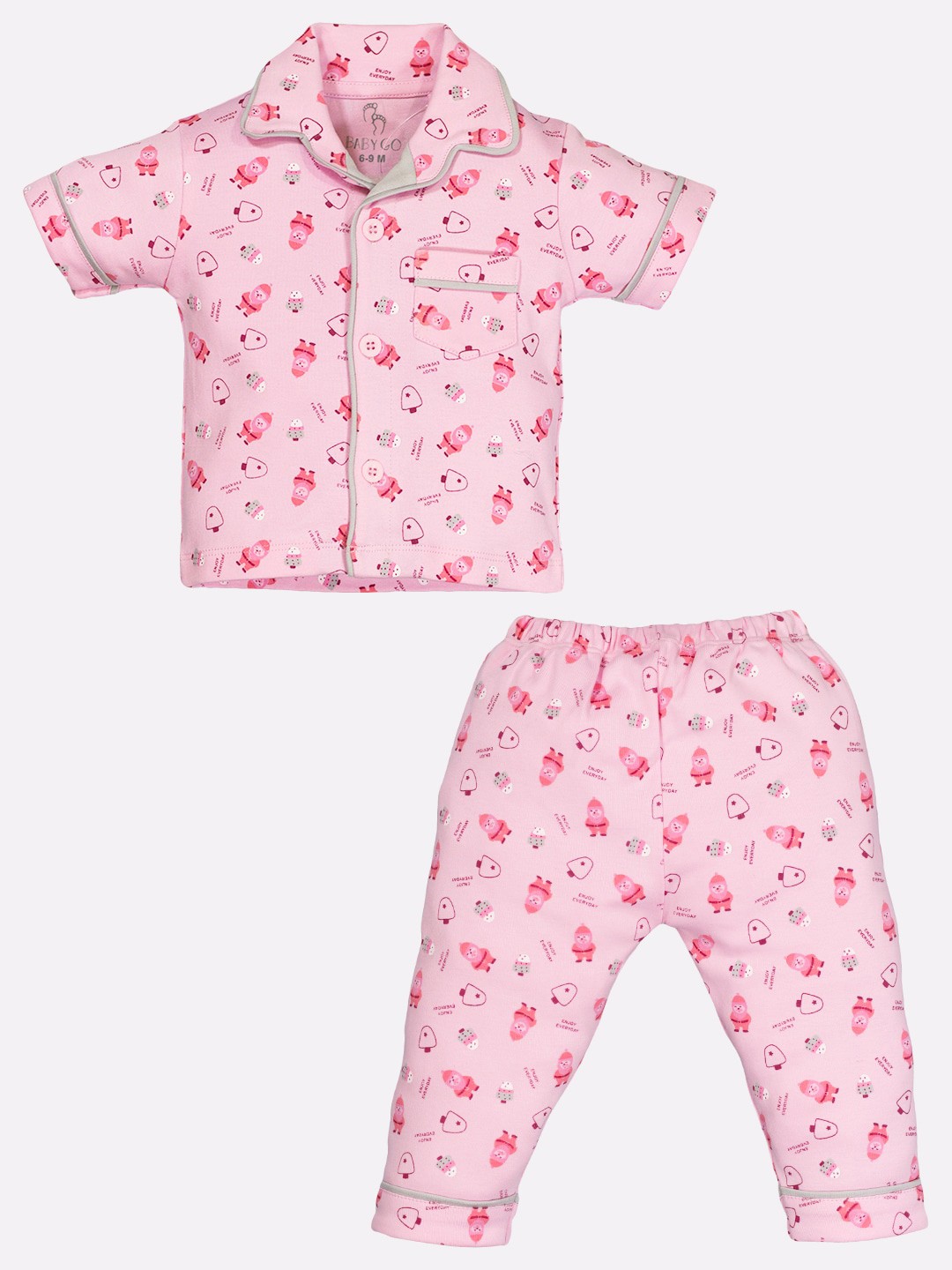 

BABY GO Girls Pink Abstract Night Suit