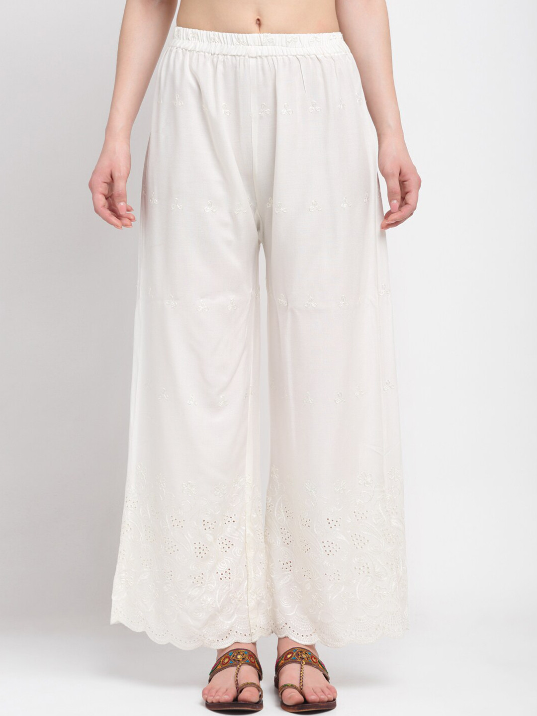 

KLOTTHE Women White Embroidered Ethnic Palazzos