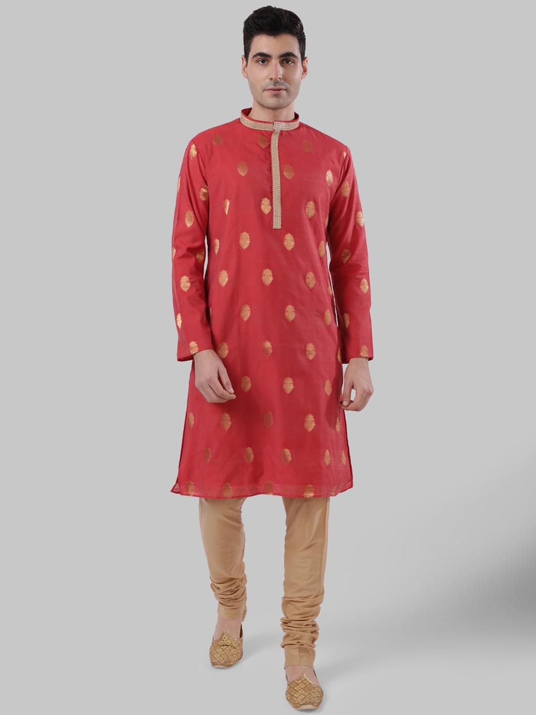 

Ethnix by Raymond Men Pink & Gold Woven Design Kurta