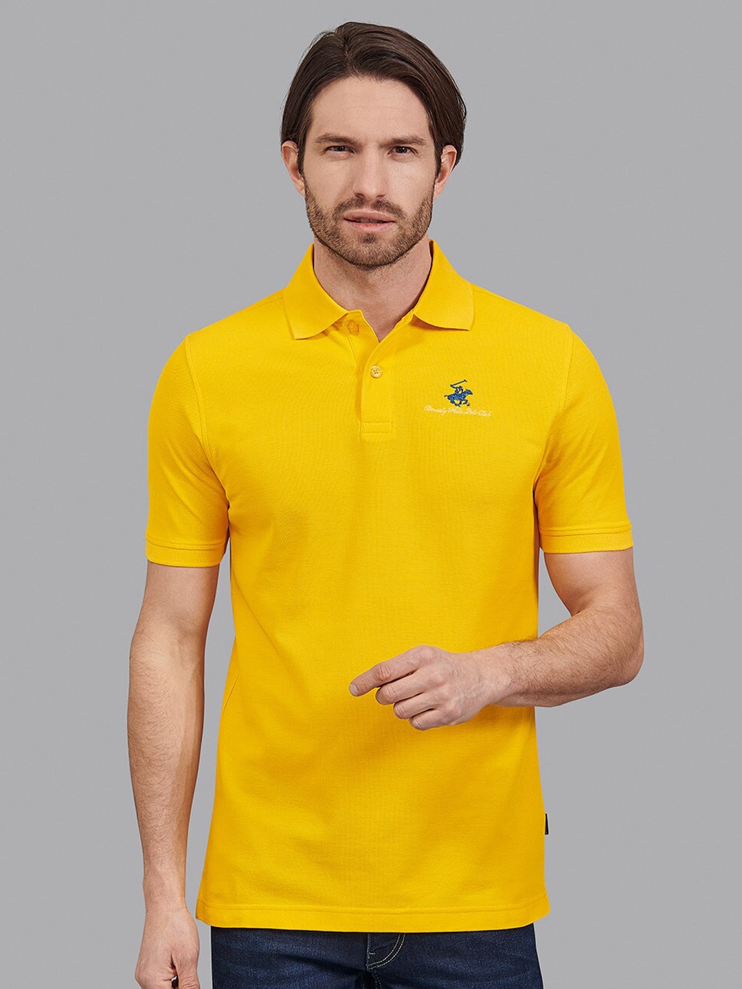 Beverly Hills Polo Club Men Mustard Solid Polo Collar T-shirt