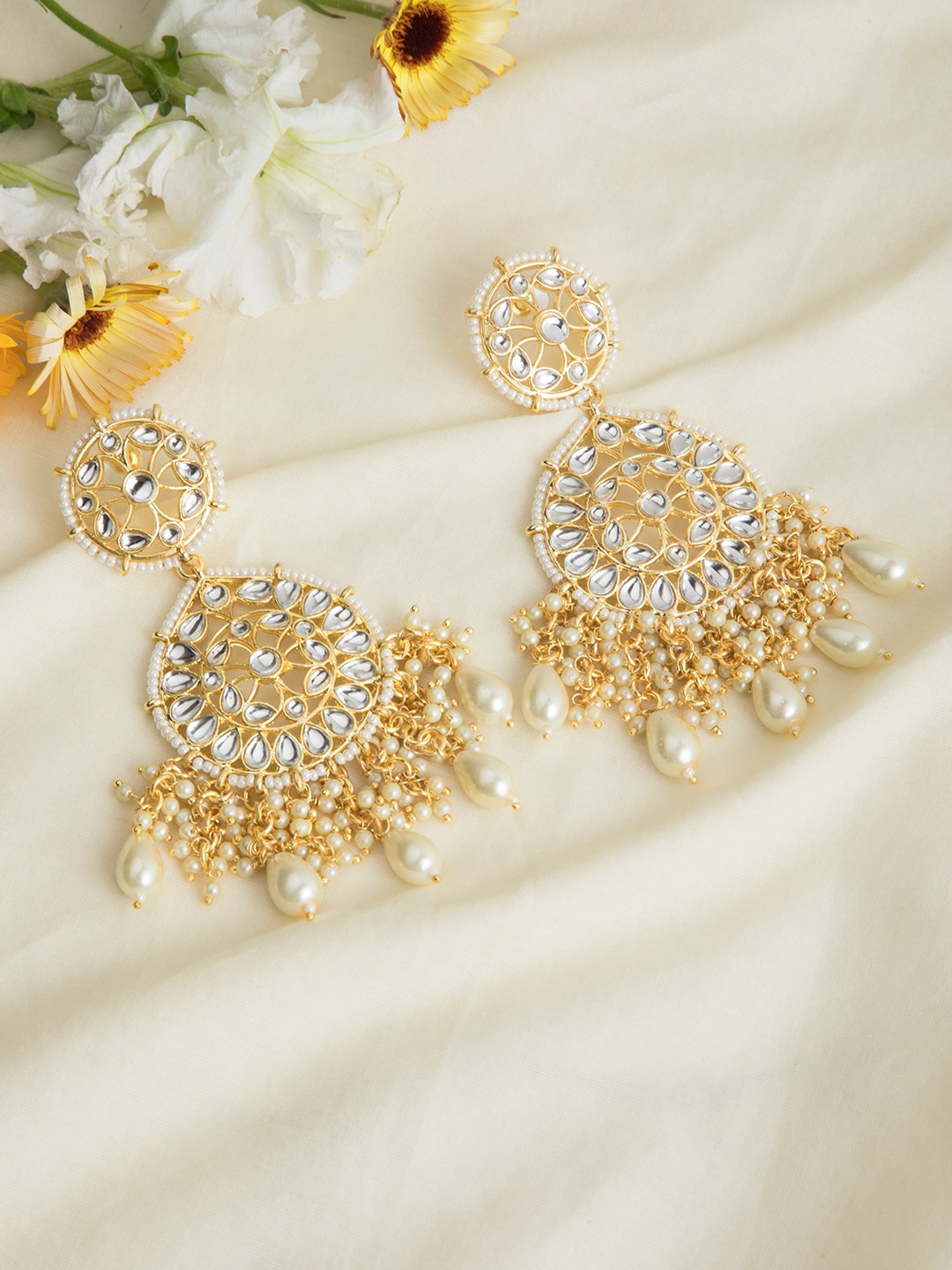 

INDYA Gold-Toned Contemporary Drop Earrings