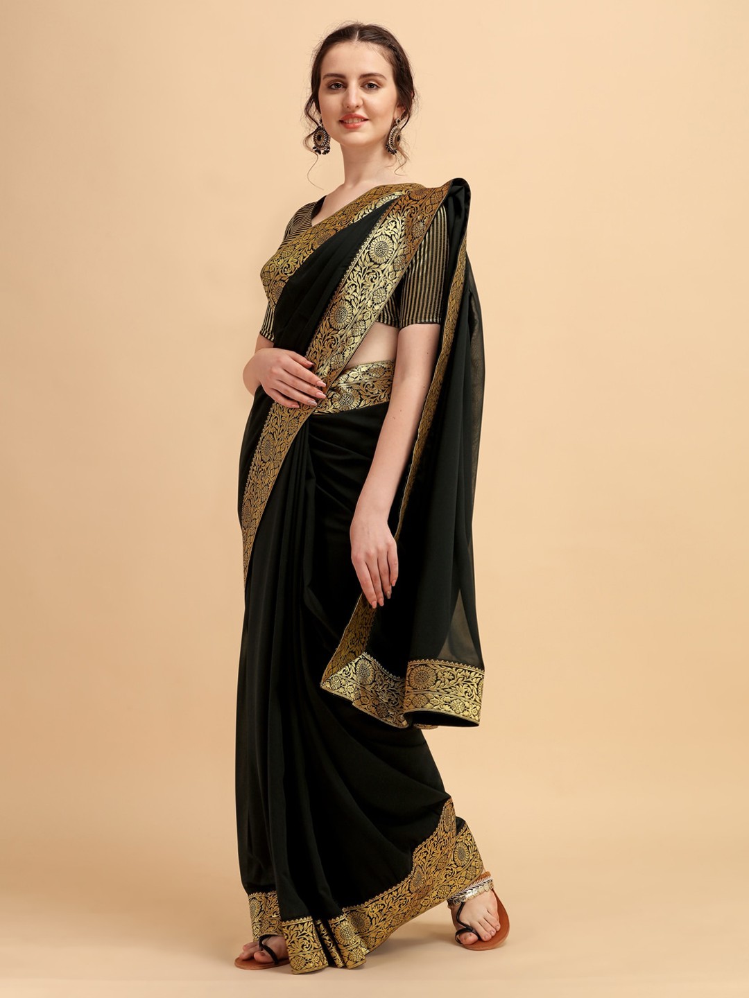 

Sangria Black & Golden Woven Design Zari Saree