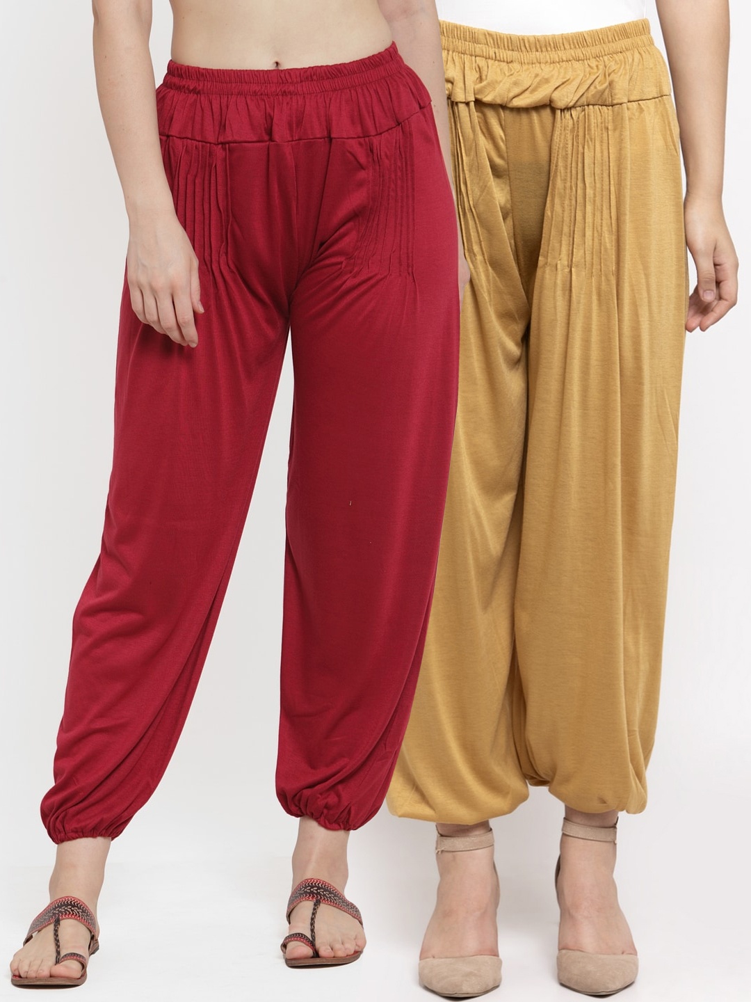 

GRACIT Women Pack Of 2 Solid Harem Pants, Maroon