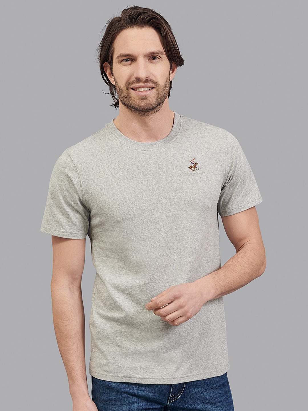 

Beverly Hills Polo Club Men Grey Self Design Round Neck T-shirt