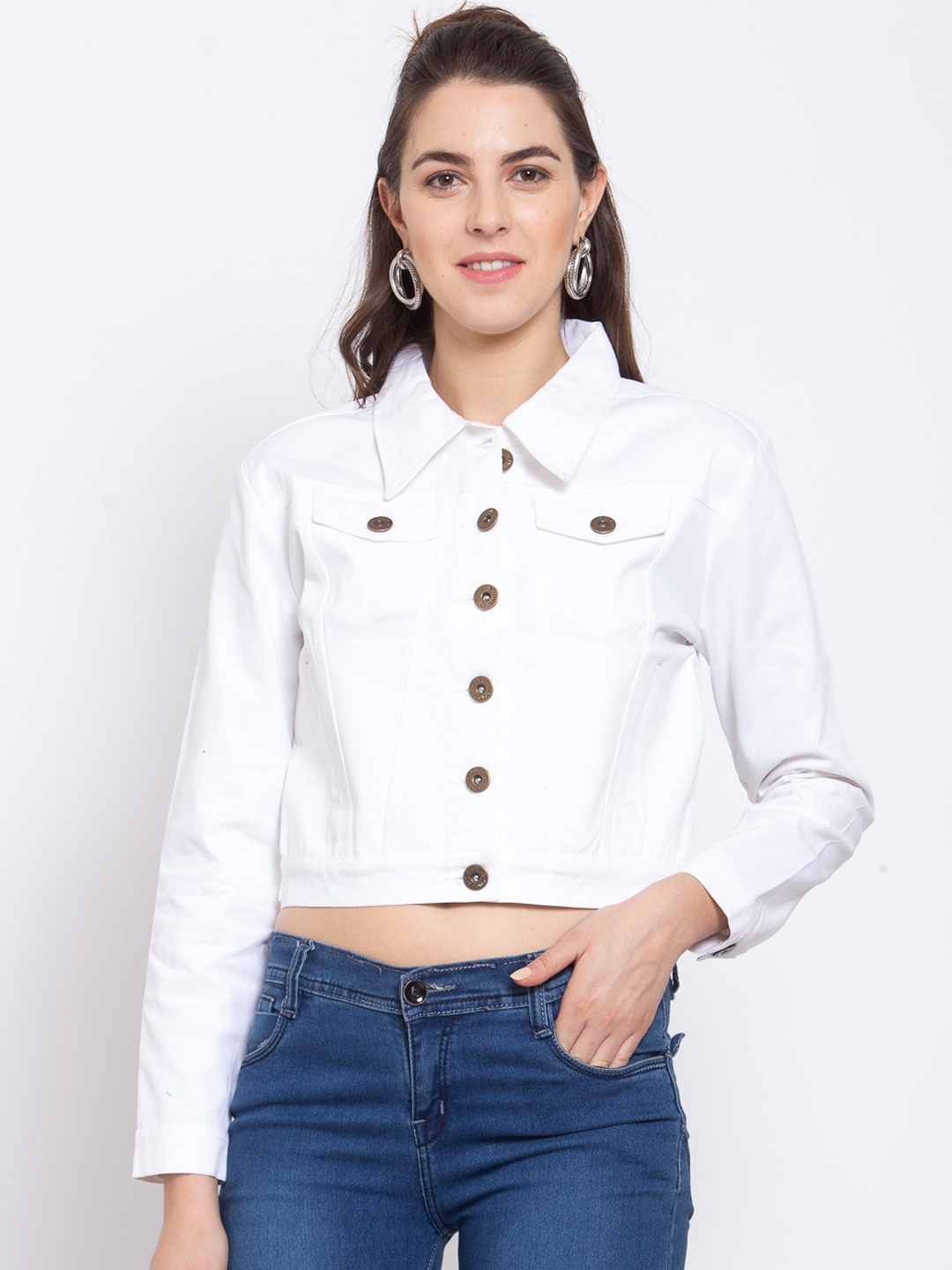

Style Quotient Women White Crop Denim Jacket