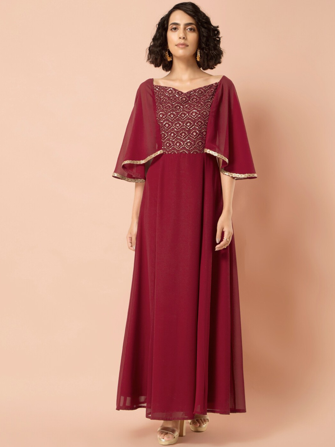 

INDYA Maroon Georgette Maxi Dress