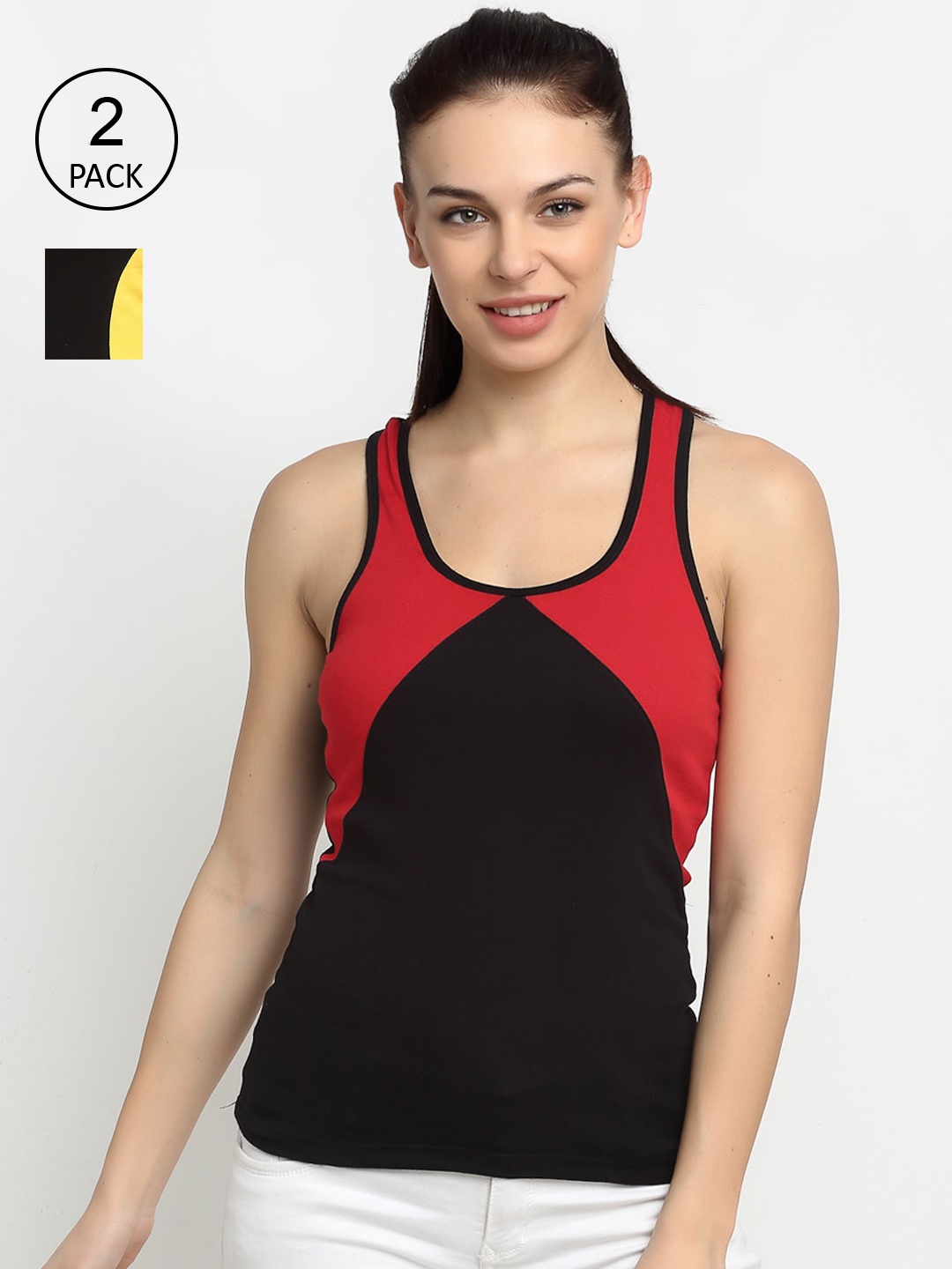 

Friskers Women Pack of 2 Multicoloured Solid Tank Top, Multi