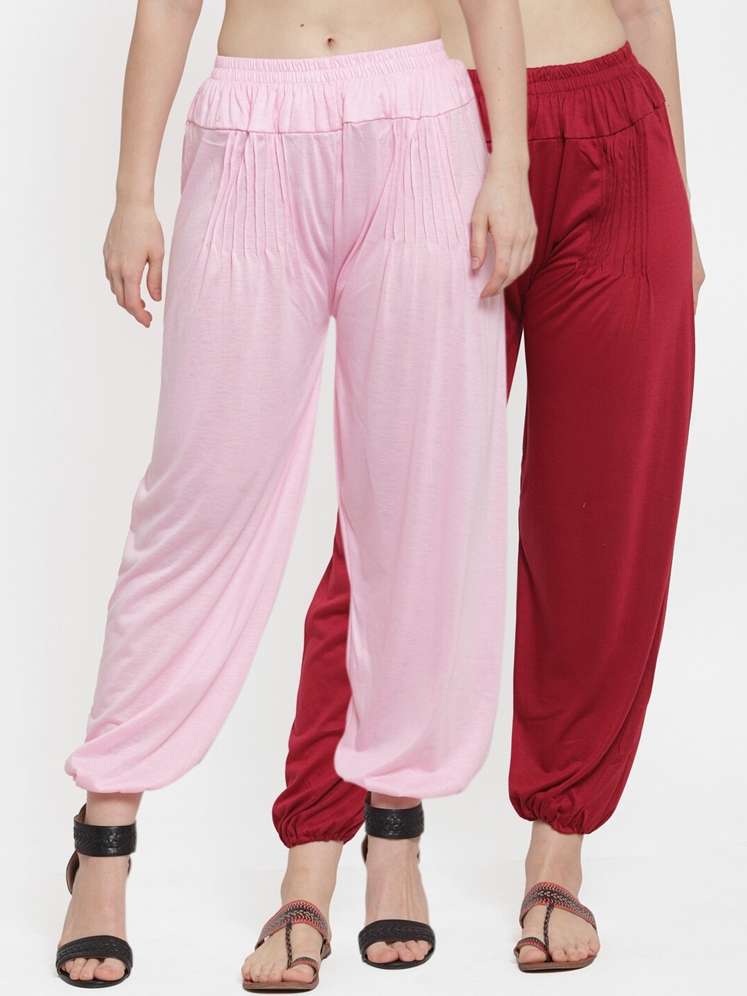 

GRACIT Women Pink & Maroon Pack Of 2 Solid Harem Pants