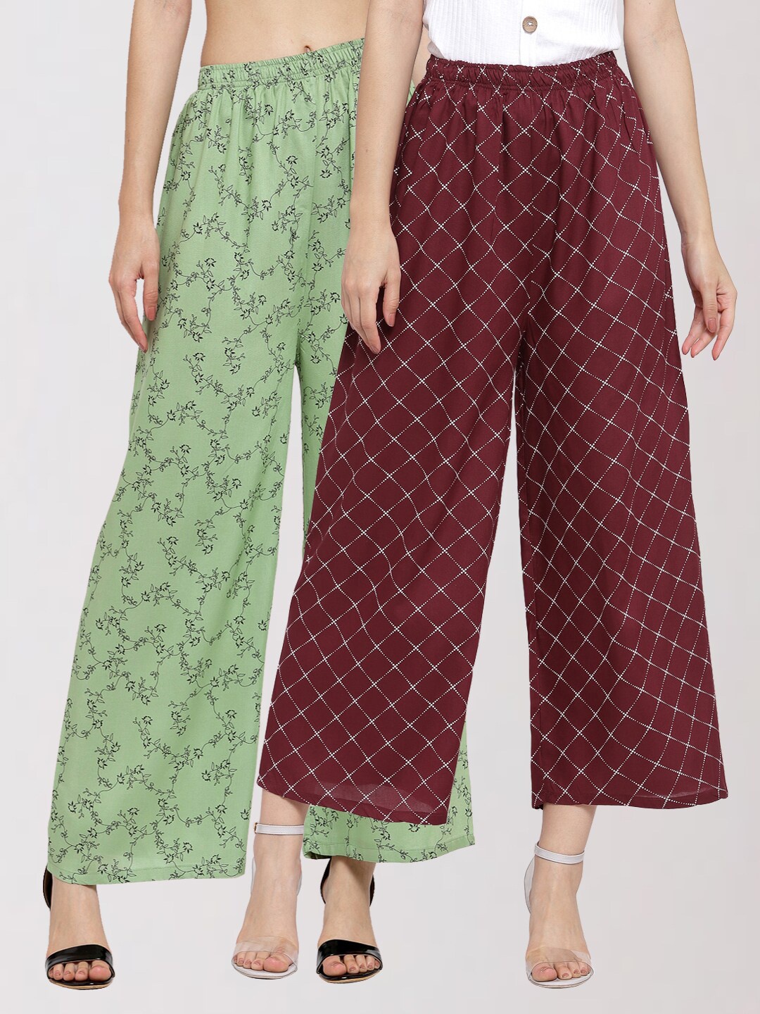 

KLOTTHE Women Green & Maroon Set of 2 Floral Printed Palazzos
