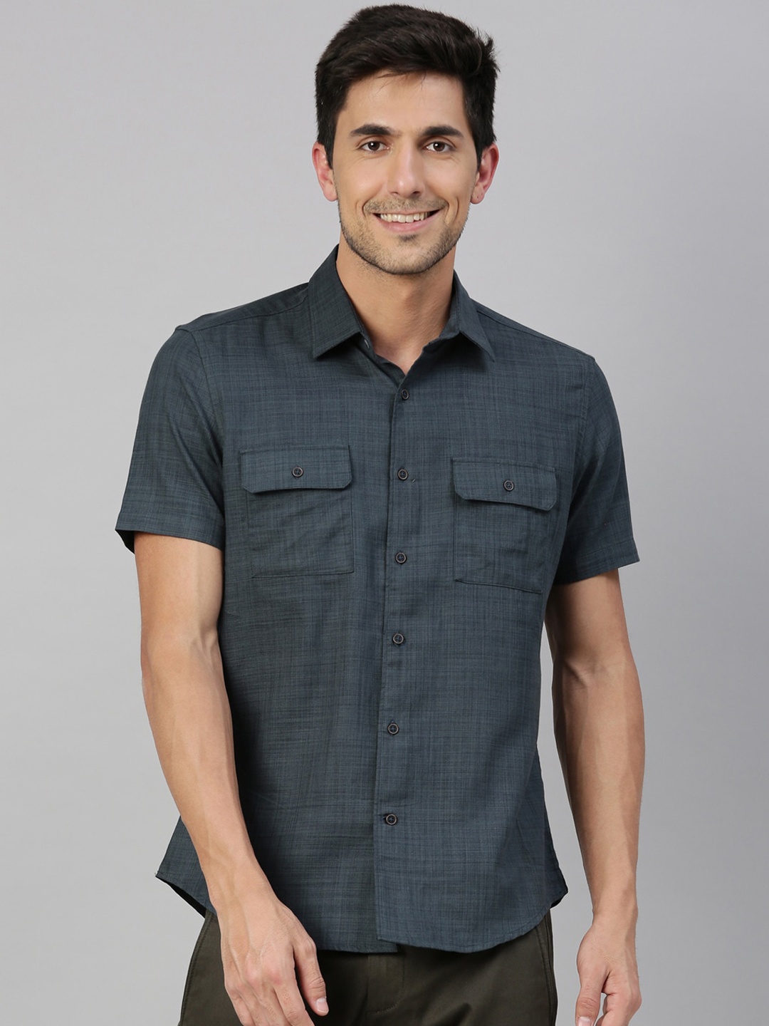 RARE RABBIT Men Flap Regular Fit Solid Shirt, Green