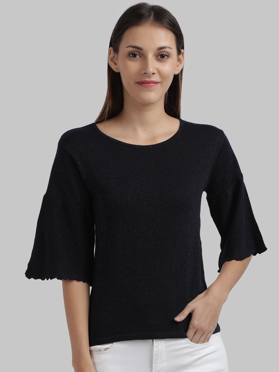 Parx Navy Blue Extended Sleeves Regular Top