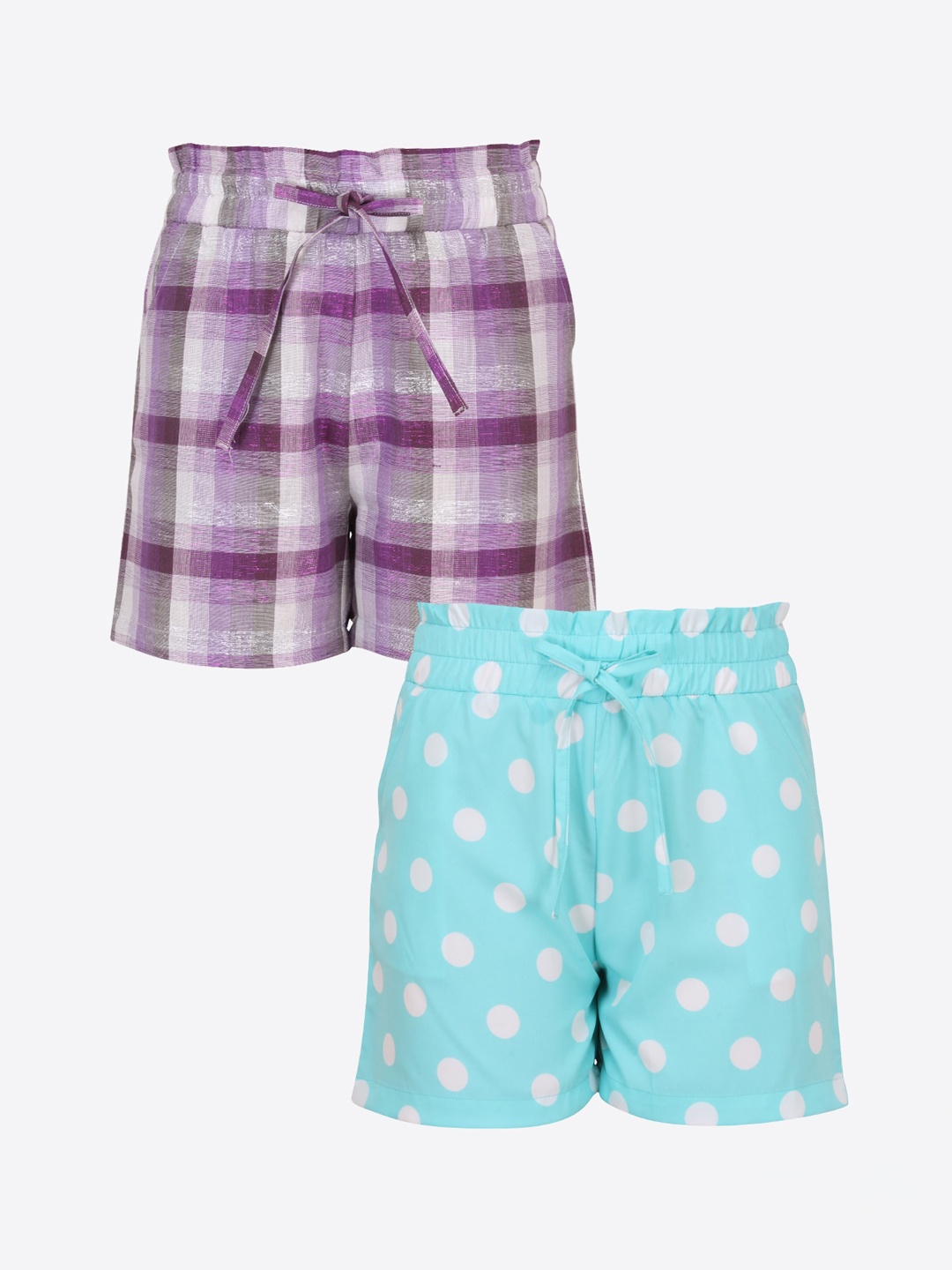 

CUTECUMBER Girls Pack of 2 Purple and Blue Regular Fit Regular Shorts