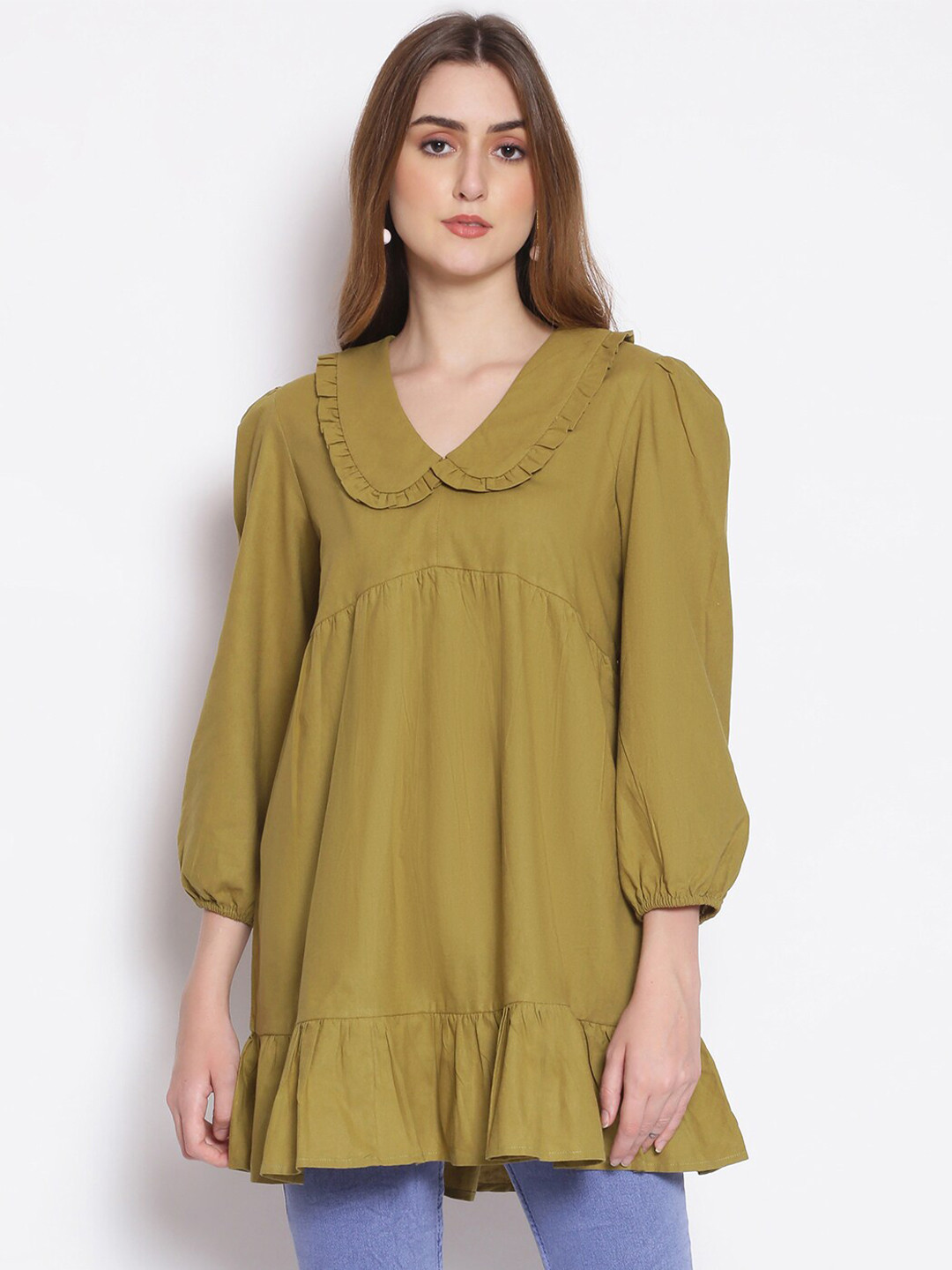 

Oxolloxo Women Olive Green Solid Tunic