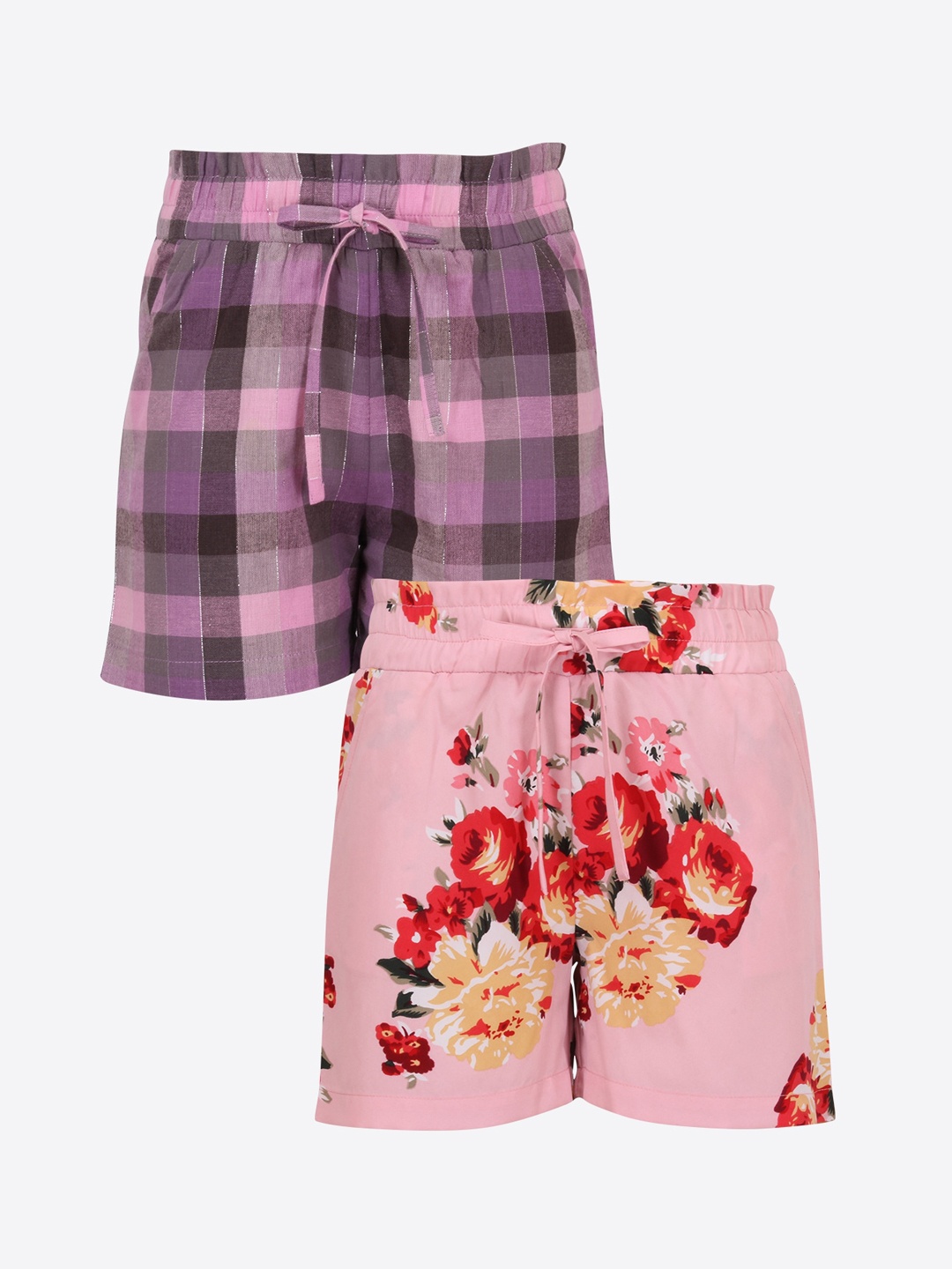

CUTECUMBER Girls Pack of 2 Purple & Pink Regular Fit Regular Shorts