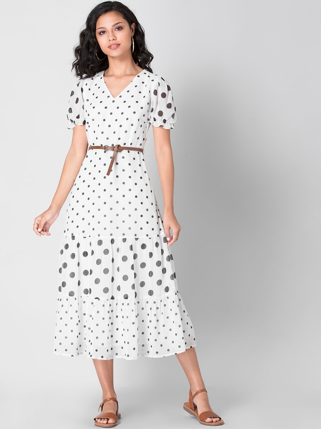 

FabAlley White Georgette Midi Dress