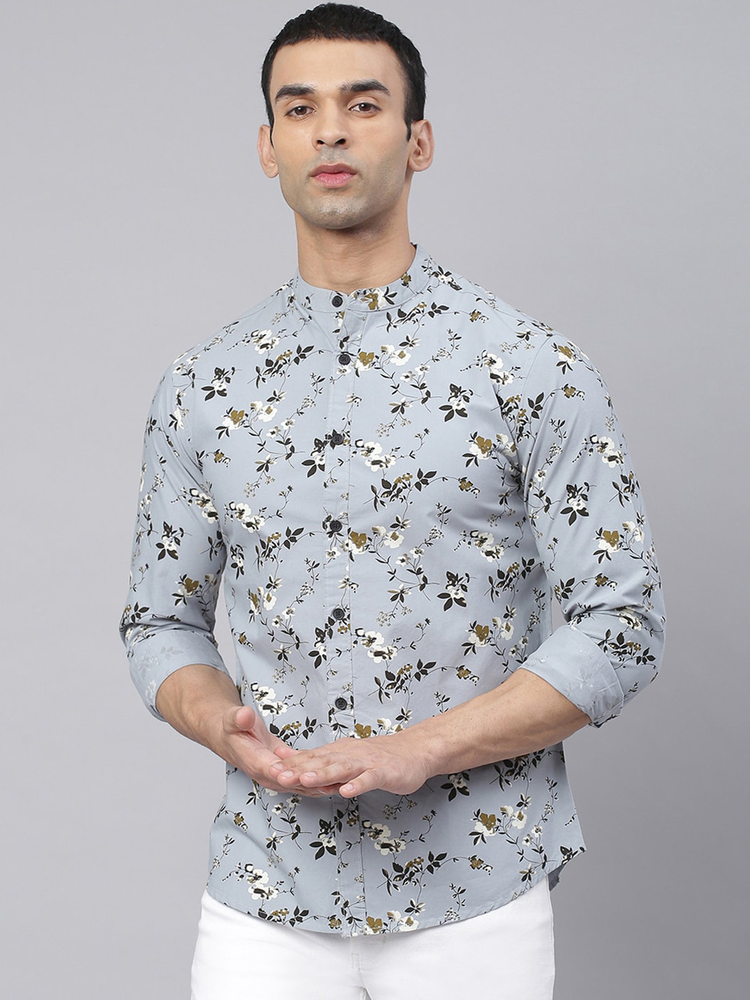 

Dennis Lingo Men Teal Comfort Slim Fit Floral Printed Pure Cotton Casual Shirt