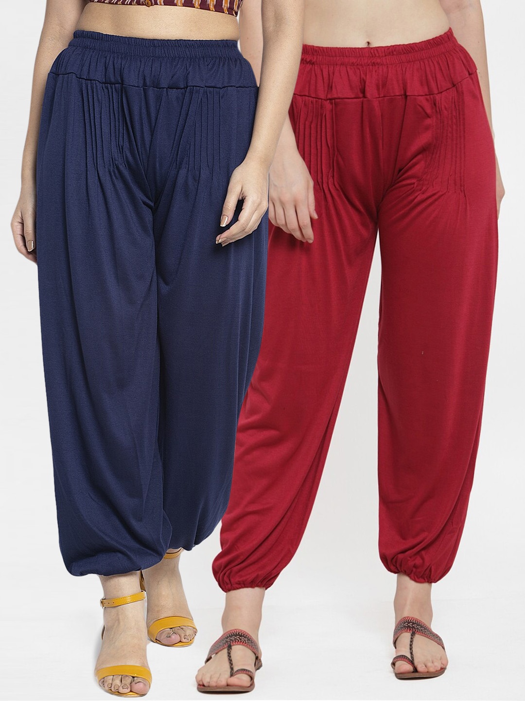 

GRACIT Women Maroon & Navy Blue Pack Of 2 Solid Harem Pants
