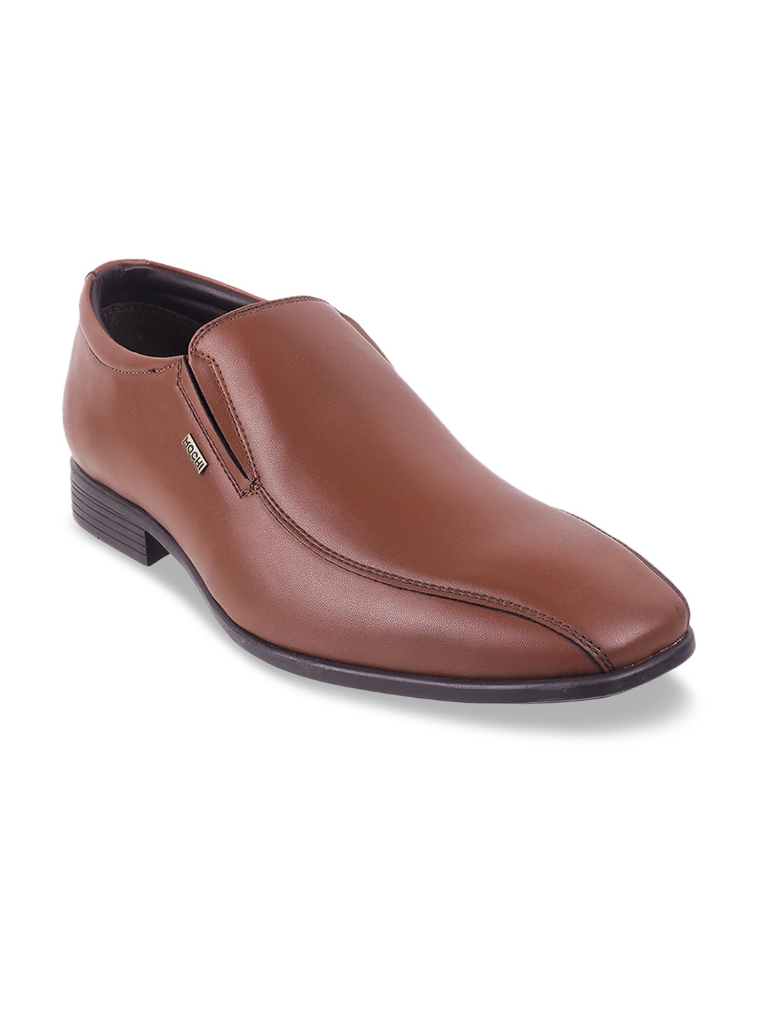 

Mochi Men Tan Brown Solid Leather Formal Slip-Ons