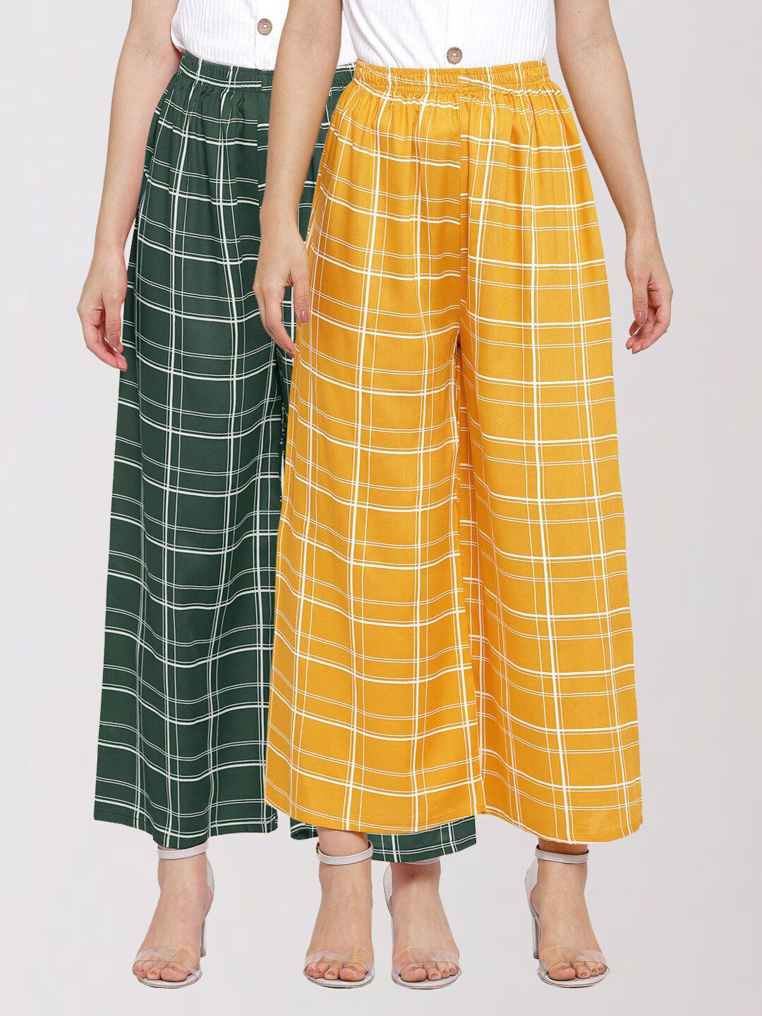 

KLOTTHE Women Pack Of 2 Yellow & Green Printed Palazzos