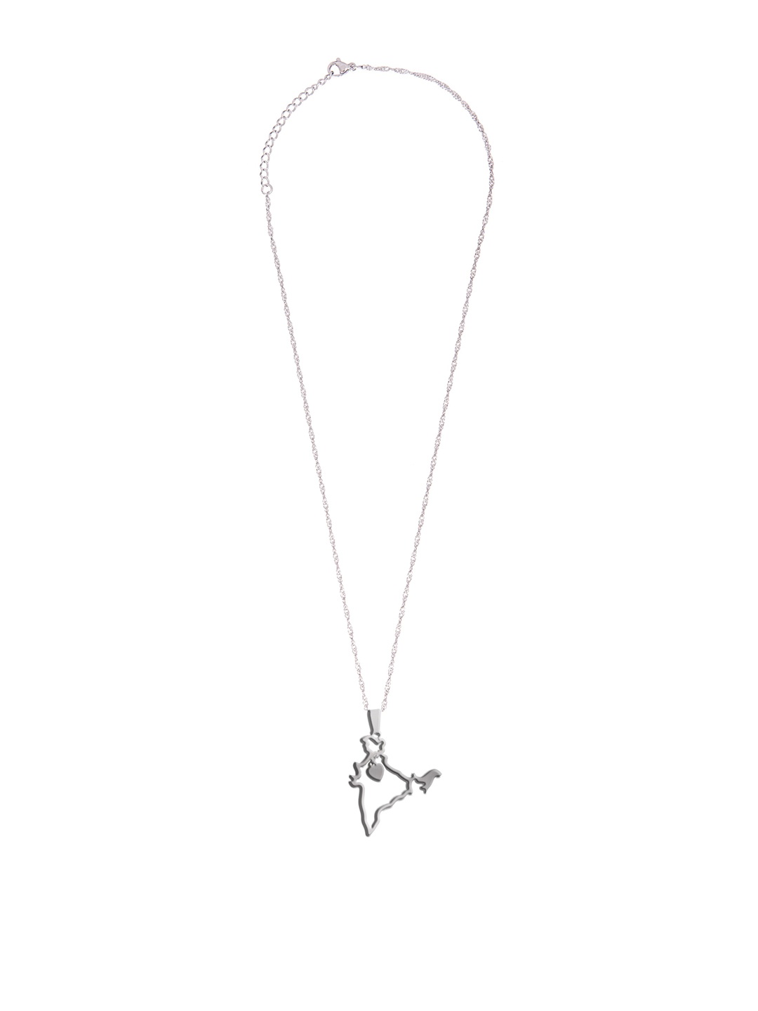 Moon Dust Silver-Plated India Map-Shaped Pendant With Chain