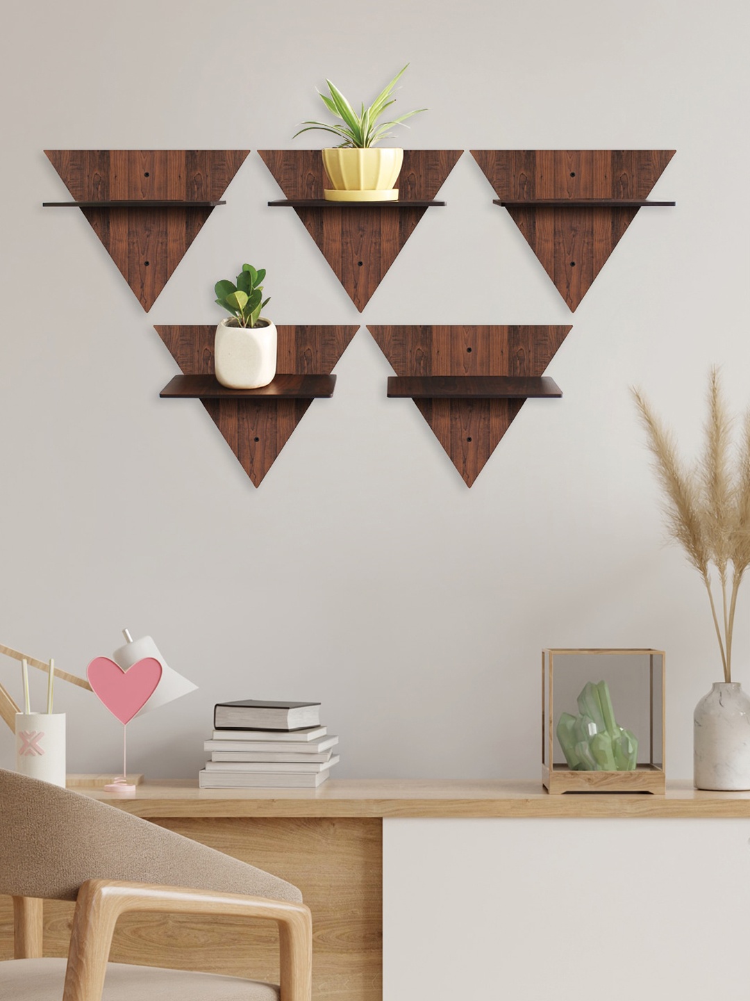 

RANDOM Set of 5 Coffee Brown MDF Basic Wall Shelves