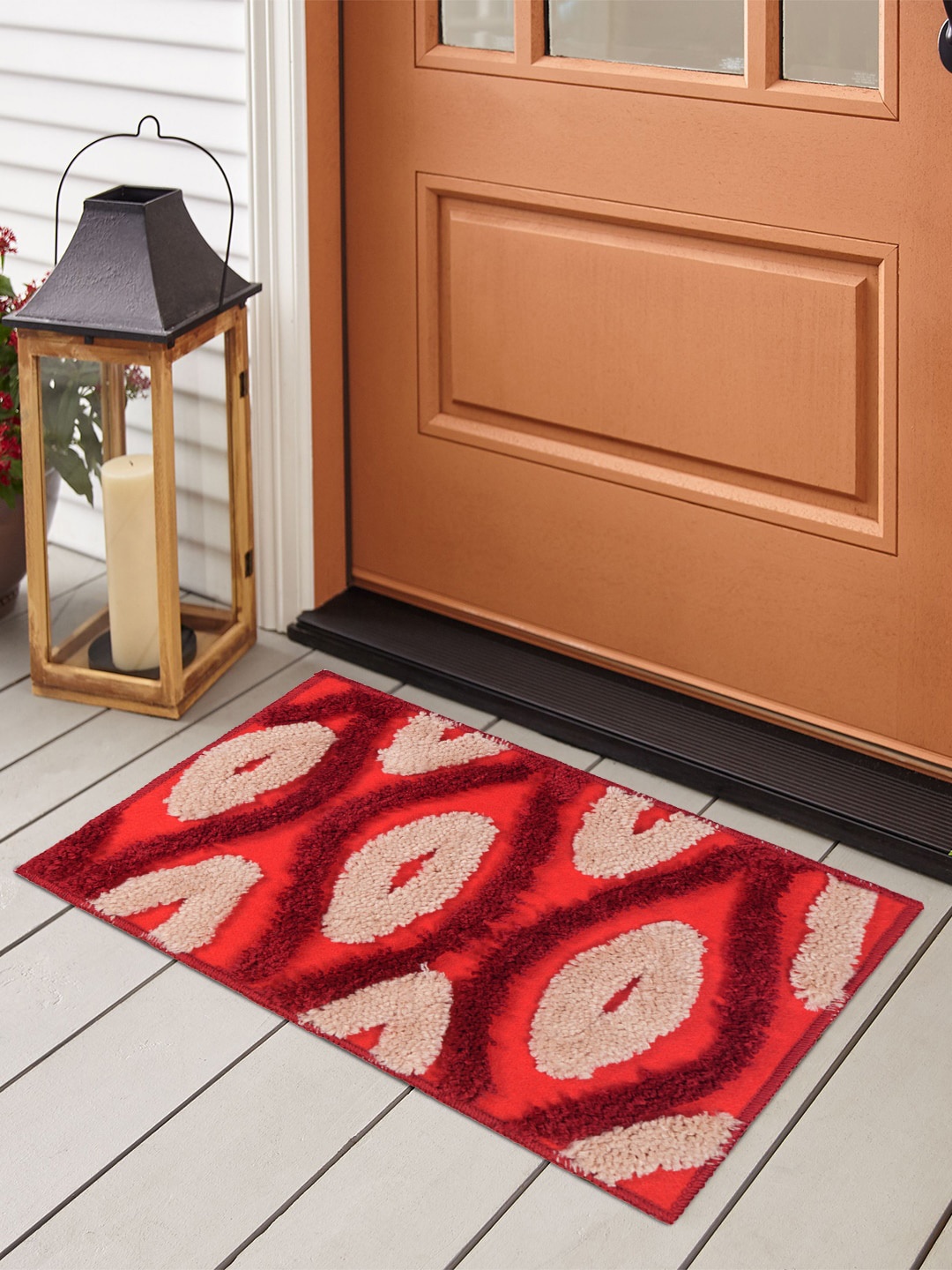 Story@home Red & Beige Printed Cotton Anti-Skid Doormats