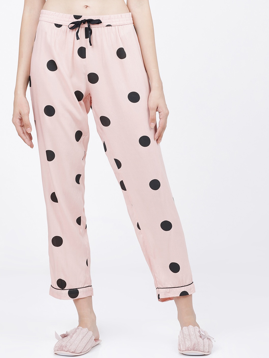 

Tokyo Talkies Women Pink & Black Polka Dot Printed Lounge Pants