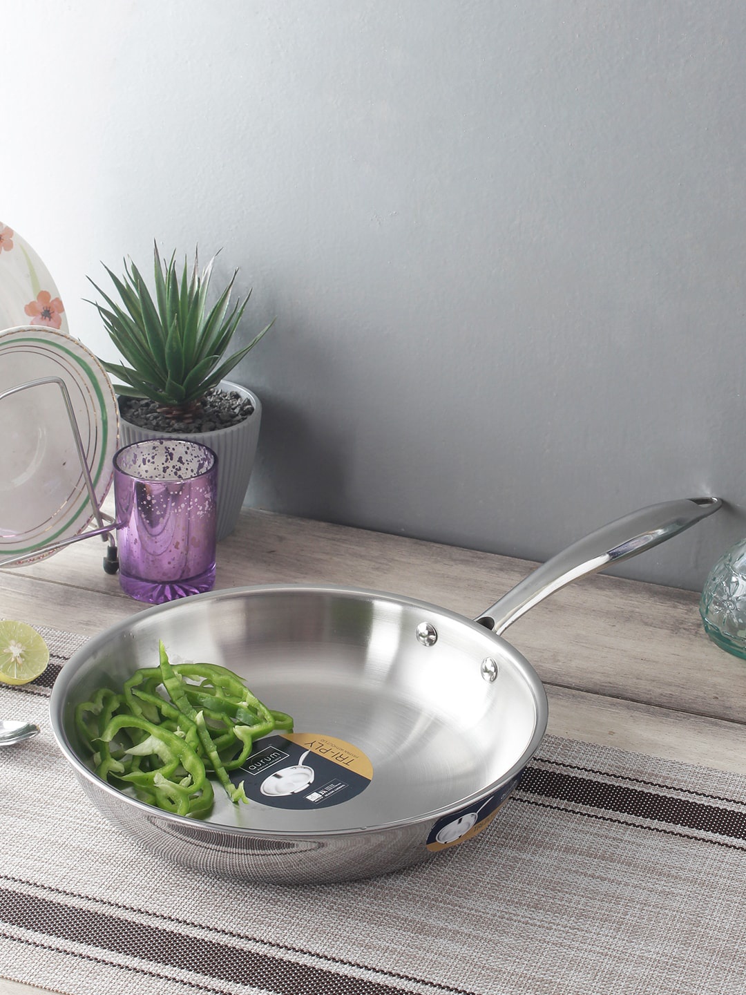 

AURUM Silver-Toned Triply Stainless Steel Fry Pan 1.6 Ltr