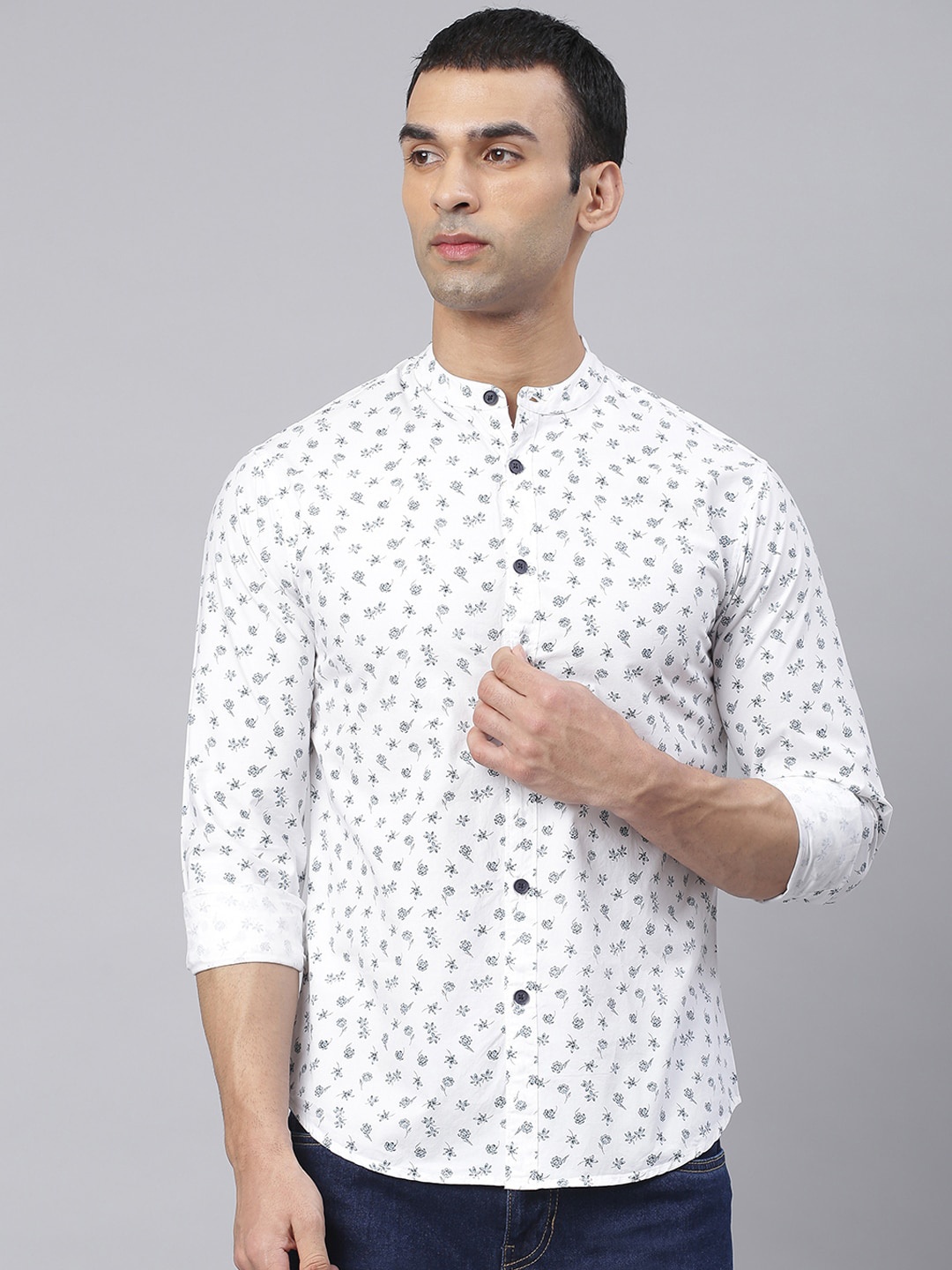 

Dennis Lingo Men White Comfort Slim Fit Floral Printed Pure Cotton Casual Shirt