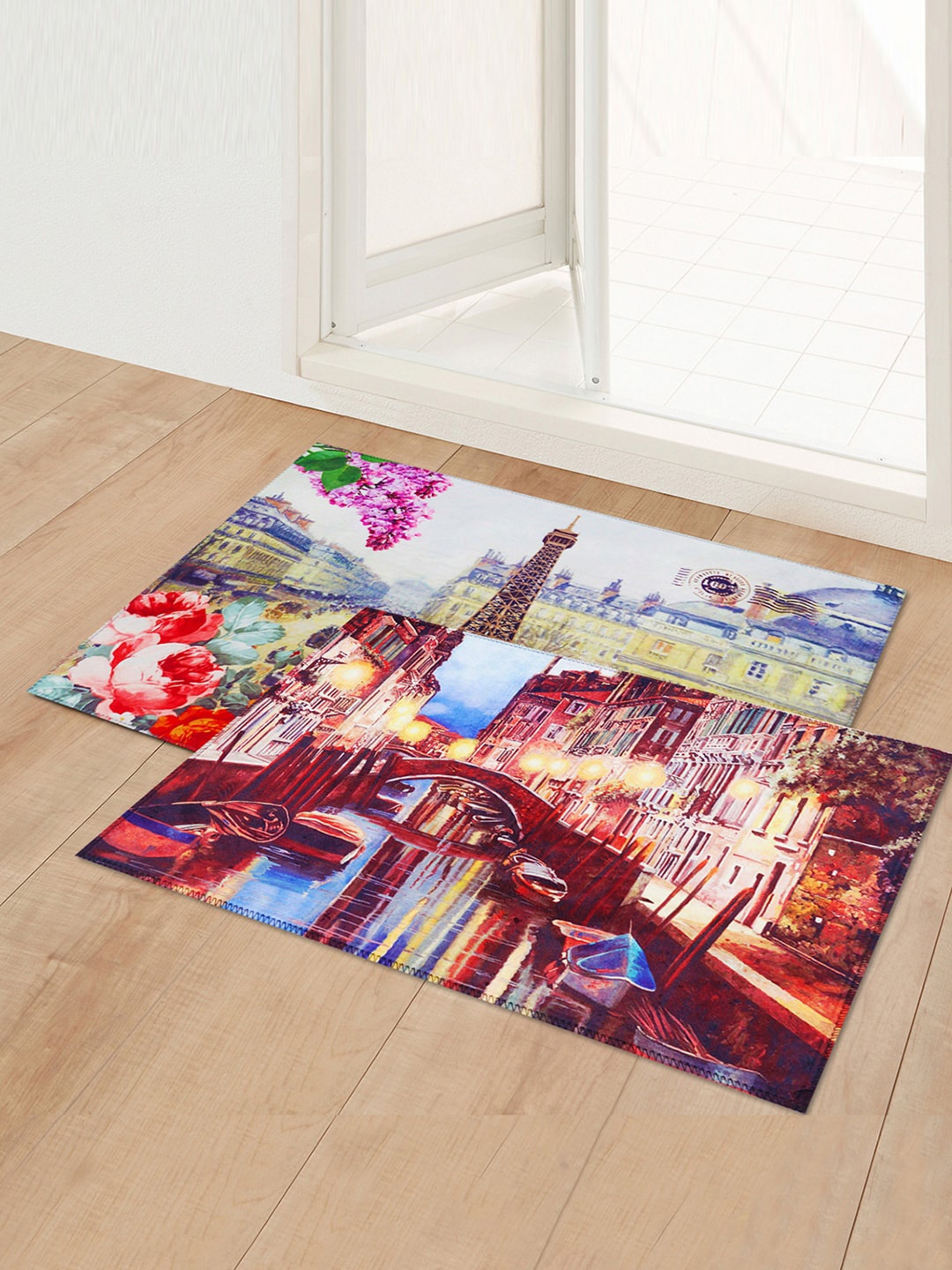 

Story@home Pack Of 2 Printed Microfiber Door Mat, Red