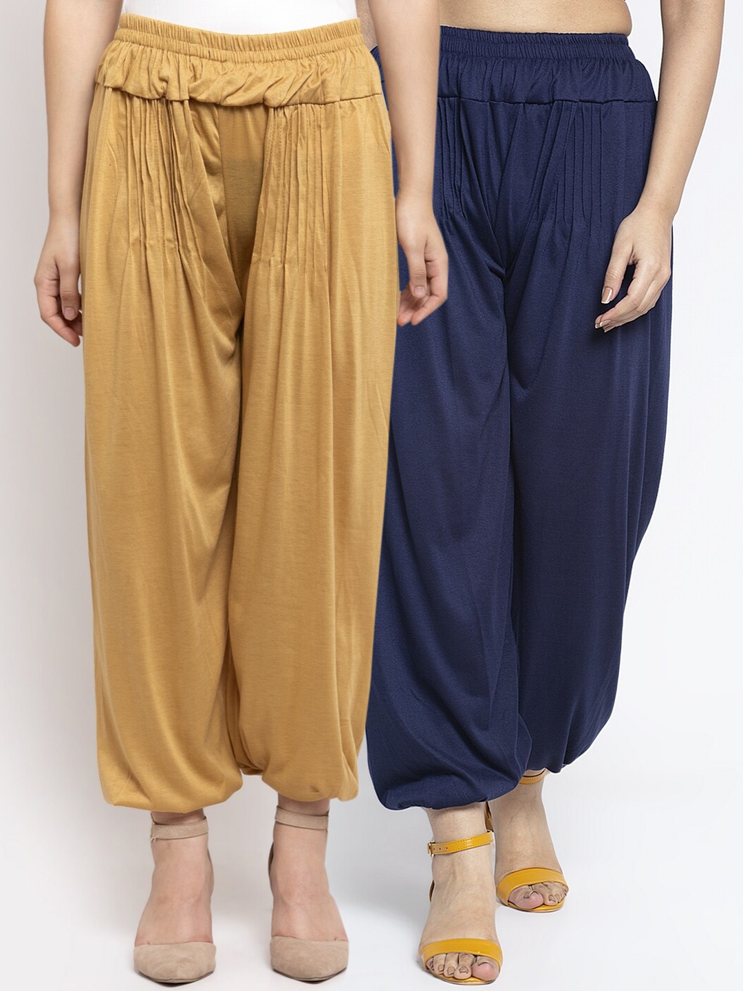 

GRACIT Women Navy Blue & Beige Pack Of 2 Solid Harem Pants