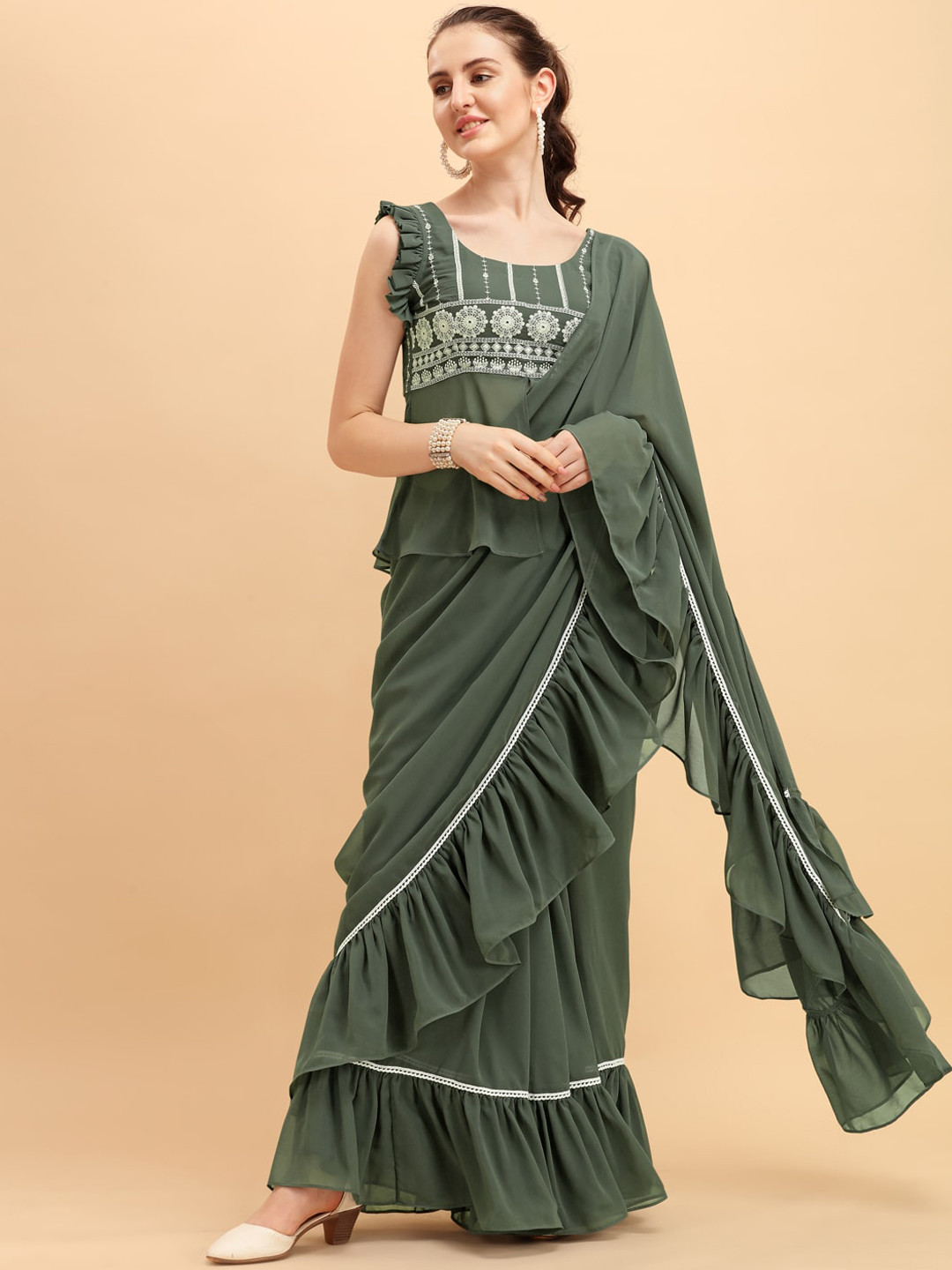 

Sangria Green Embroidered Saree