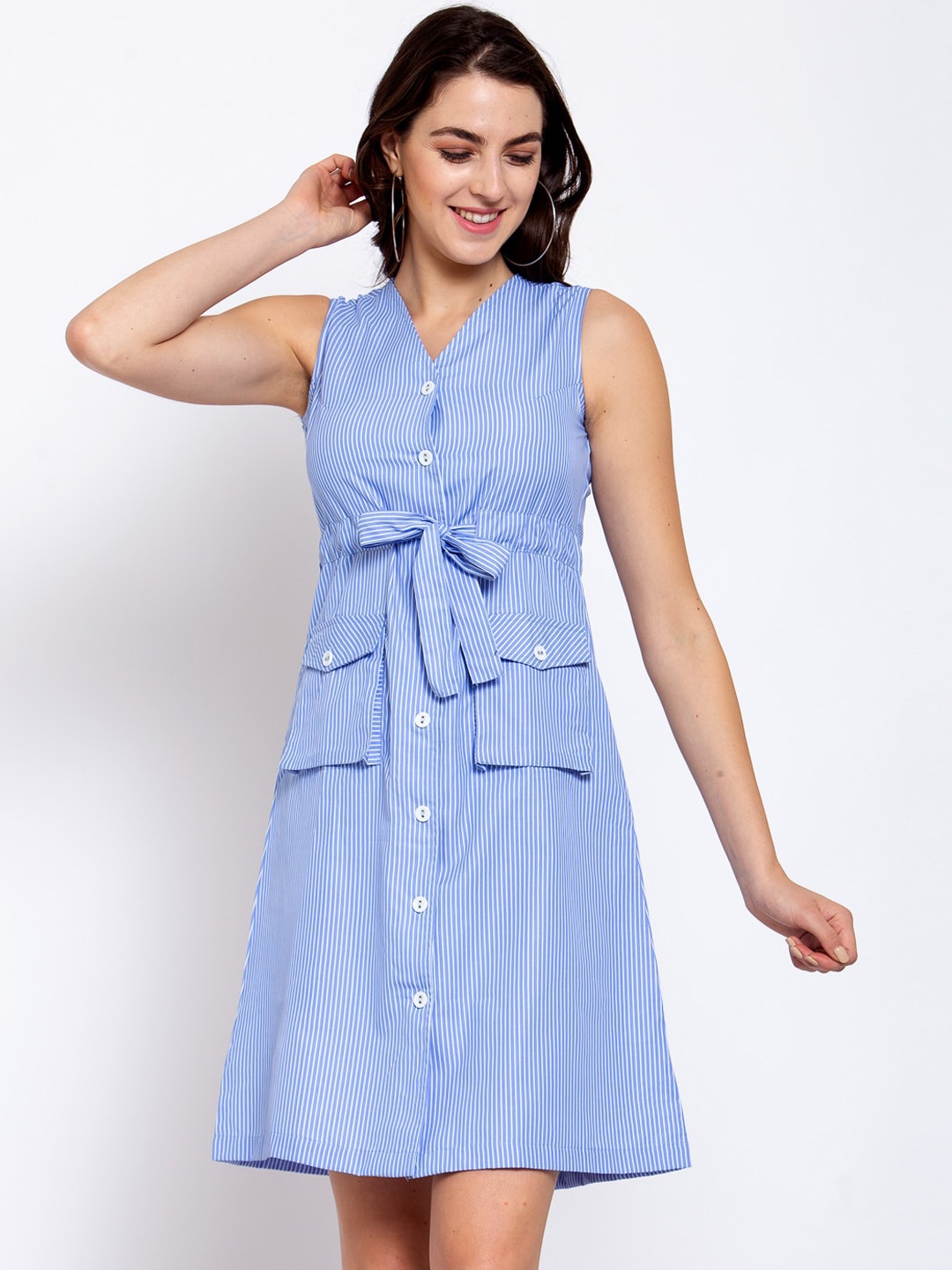 

Style Quotient Blue & White Striped Cotton Dress