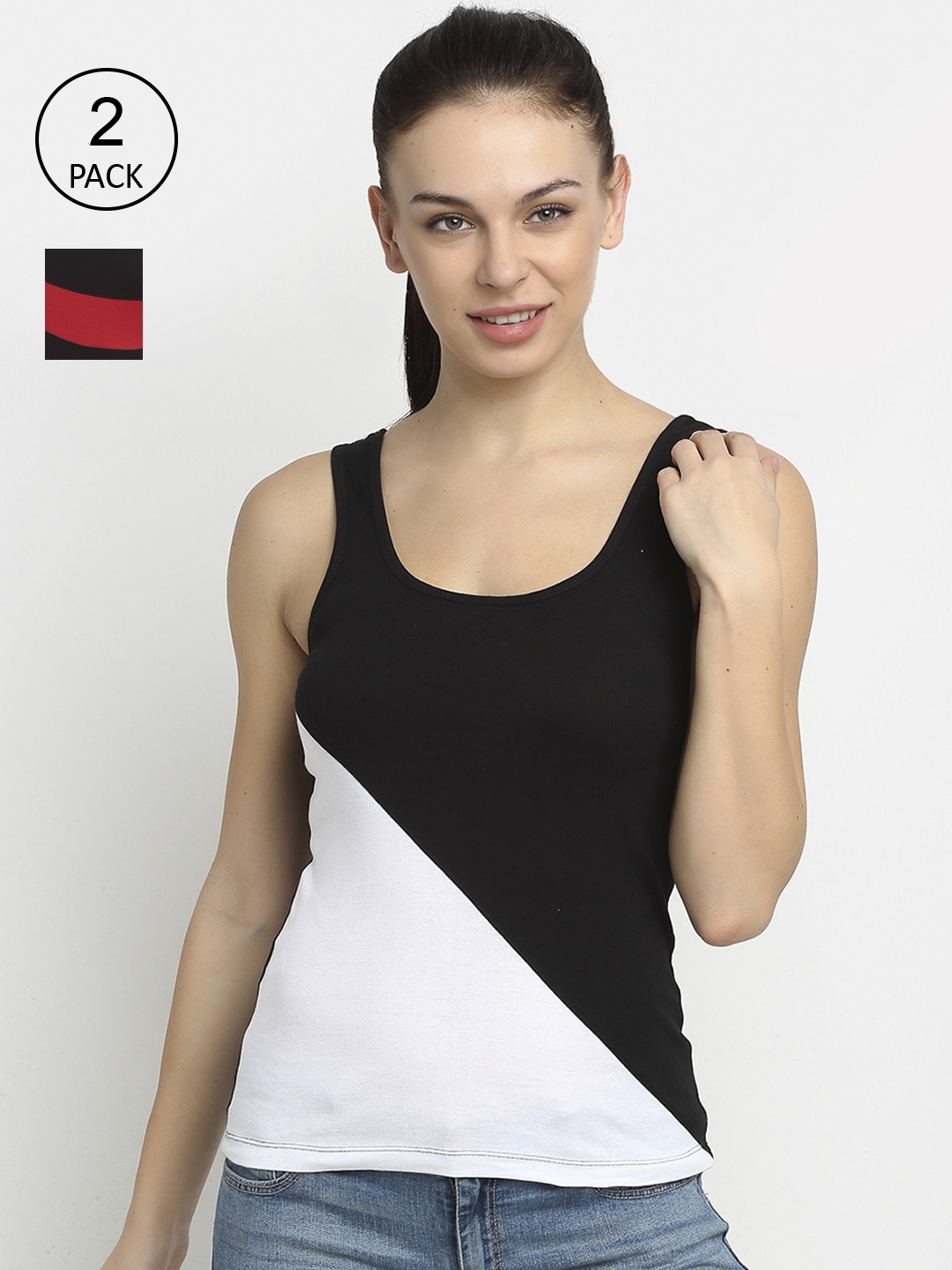 

Friskers Pack of 2 Multicoloured Colourblocked Tank Top, Multi