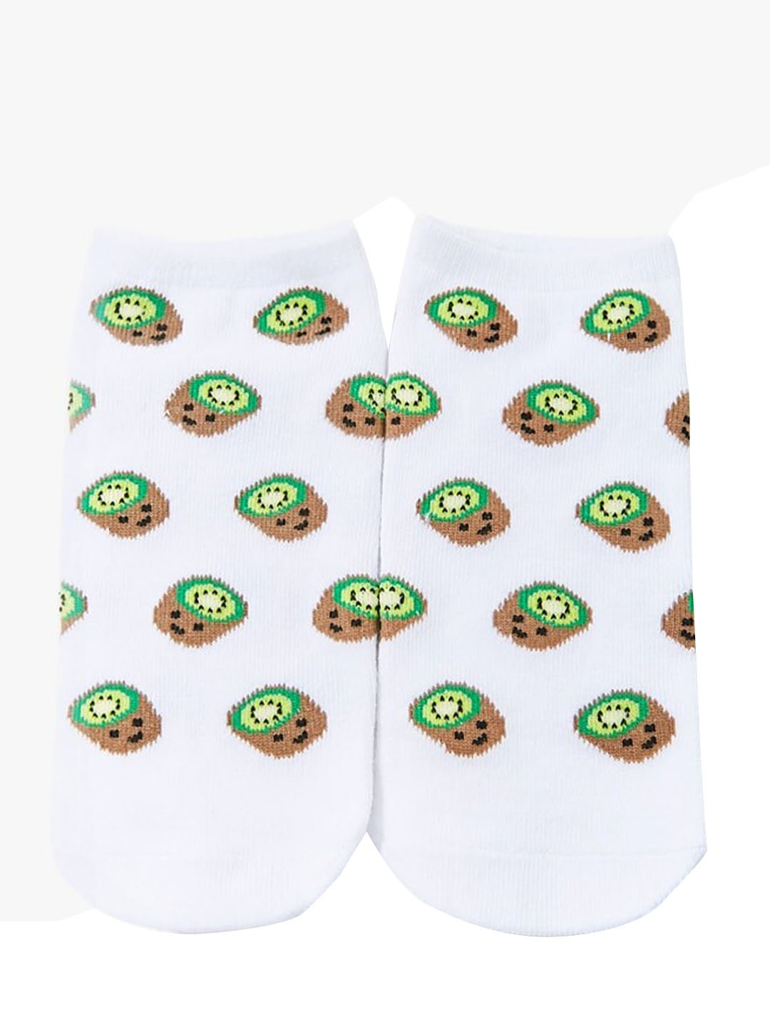 

FOREVER 21 Women White & Green Kiwi Patterned Ankle-Length Socks