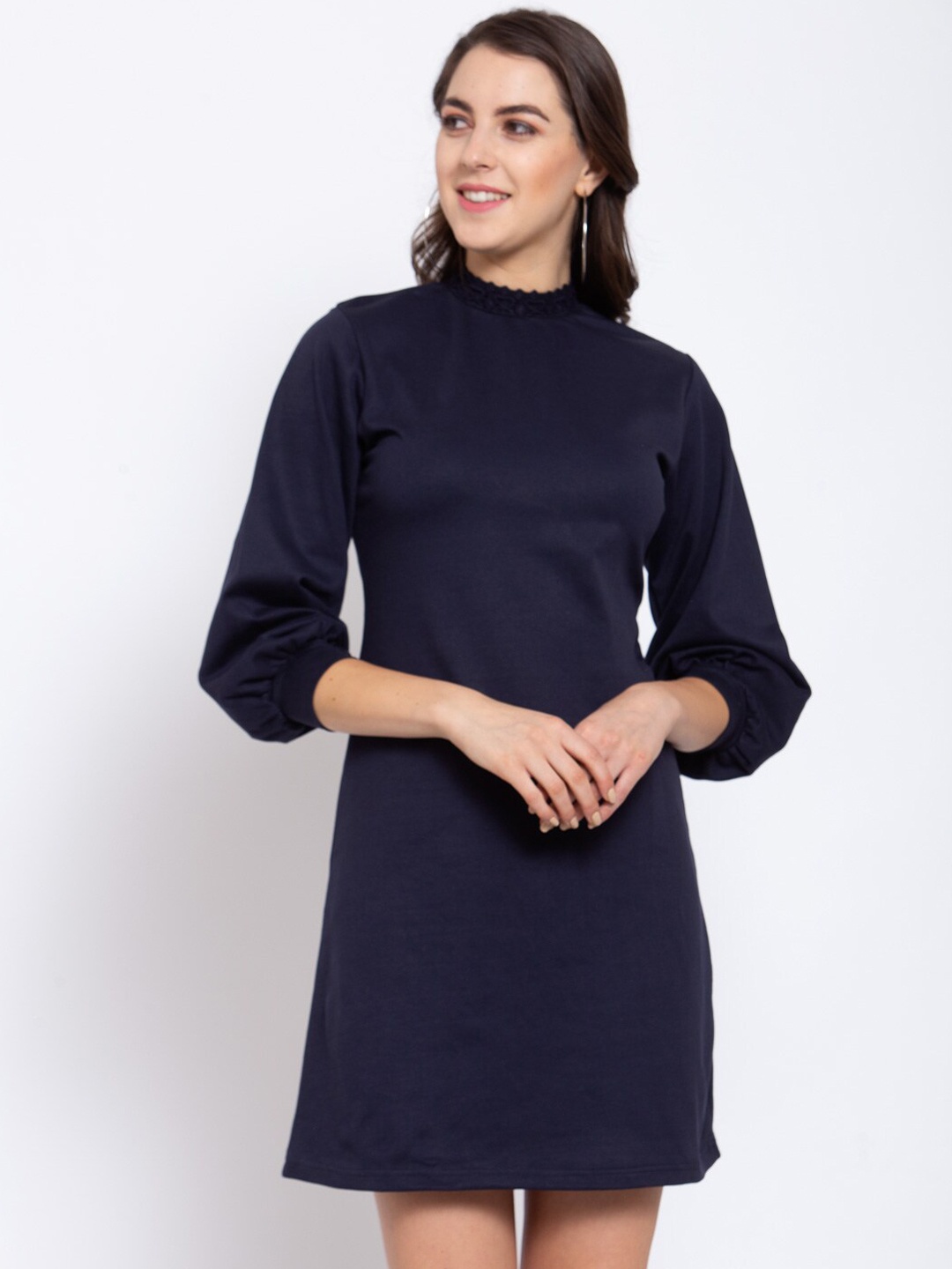 

Style Quotient Navy Blue Solid Cotton Sheath Dress