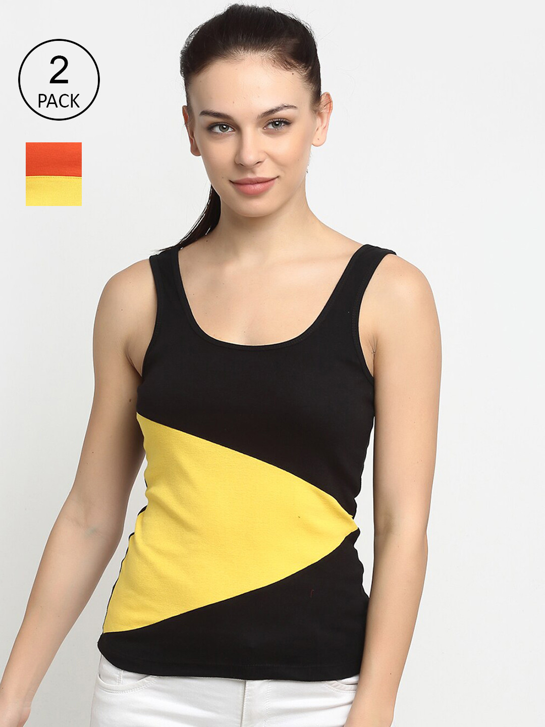 

Friskers Women Multicoloured Pack of 2 Colourblocked Tank Top, Multi