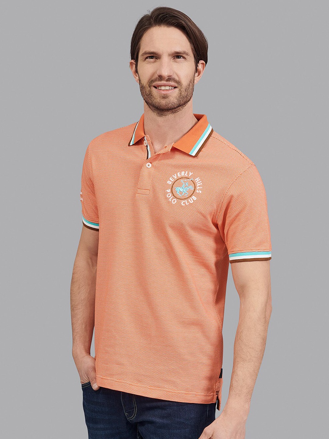 

Beverly Hills Polo Club Men Orange Self Design Hood T-shirt