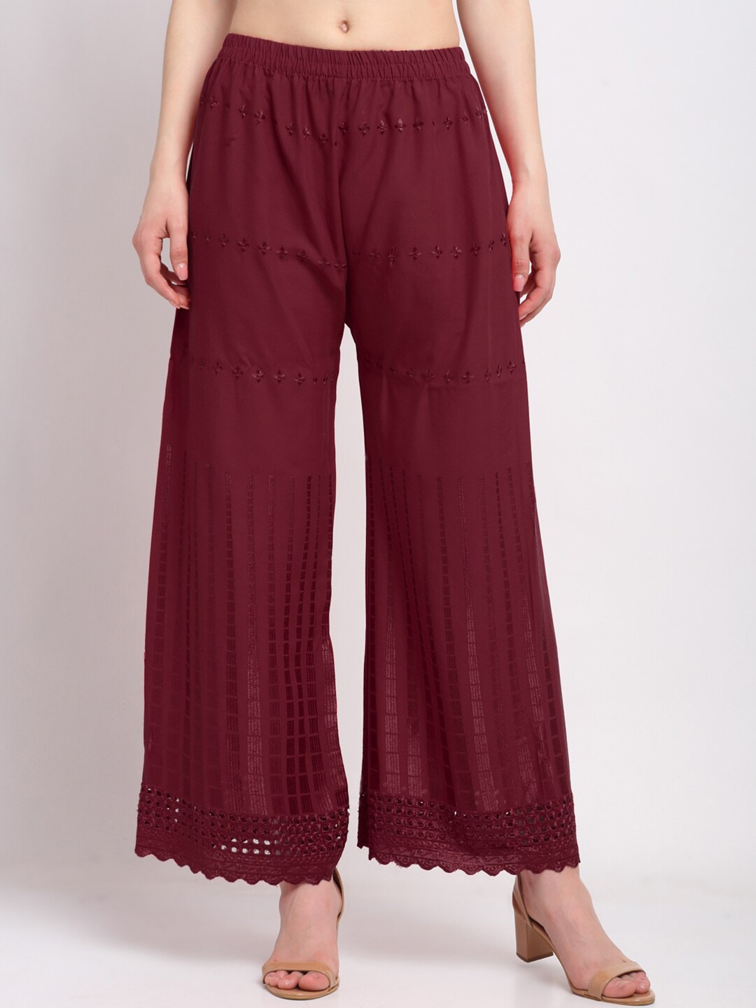 

KLOTTHE Women Maroon Hem Design Ethnic Wide Leg Palazzos