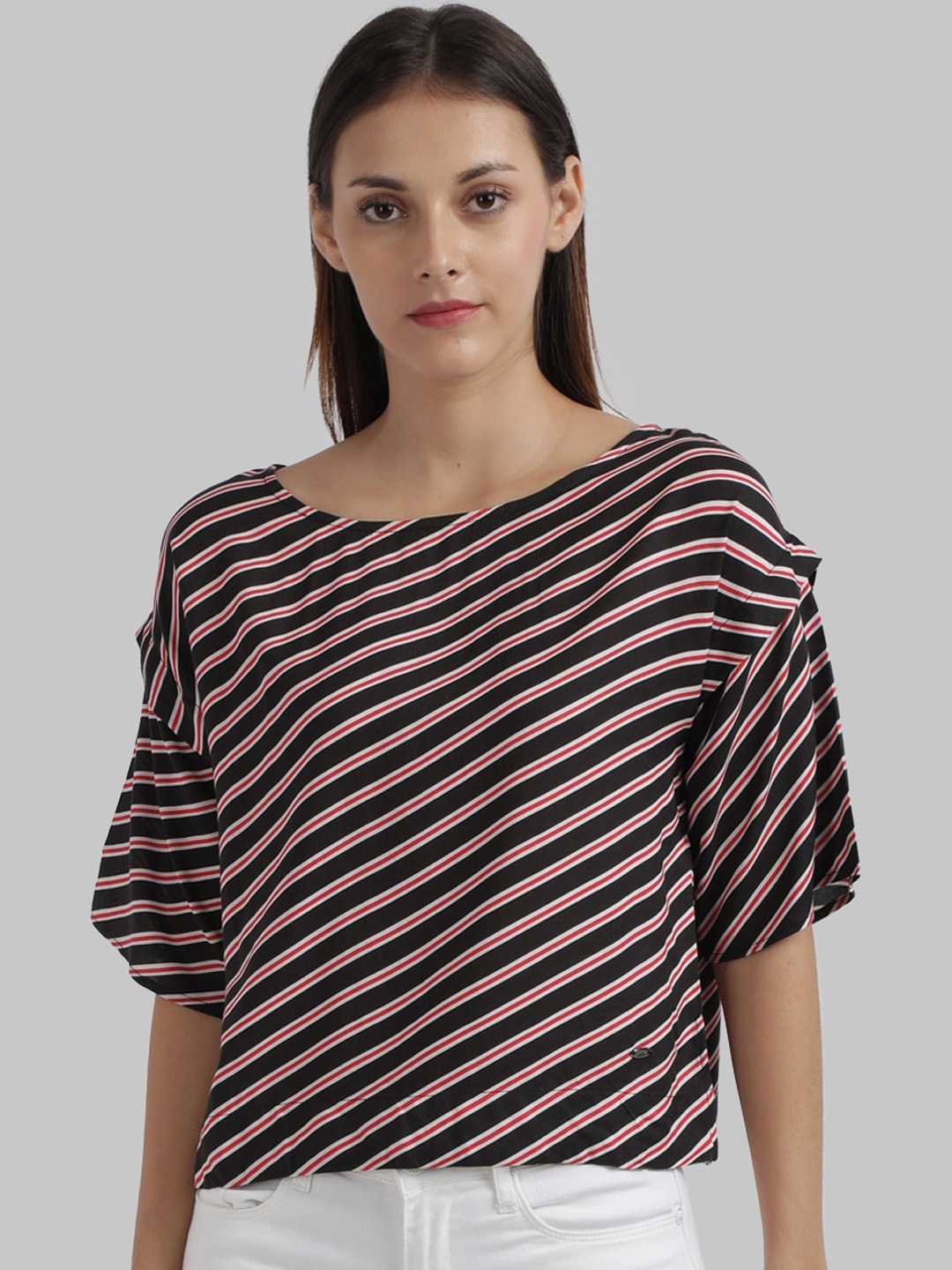 

Parx Red & Black Striped Extended Sleeves Regular Top