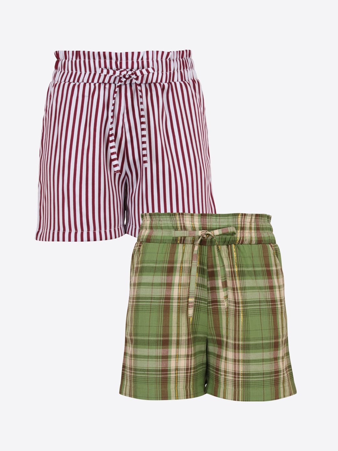 

CUTECUMBER Girls Pack of 2 Maroon & Green Regular Fit Regular Shorts