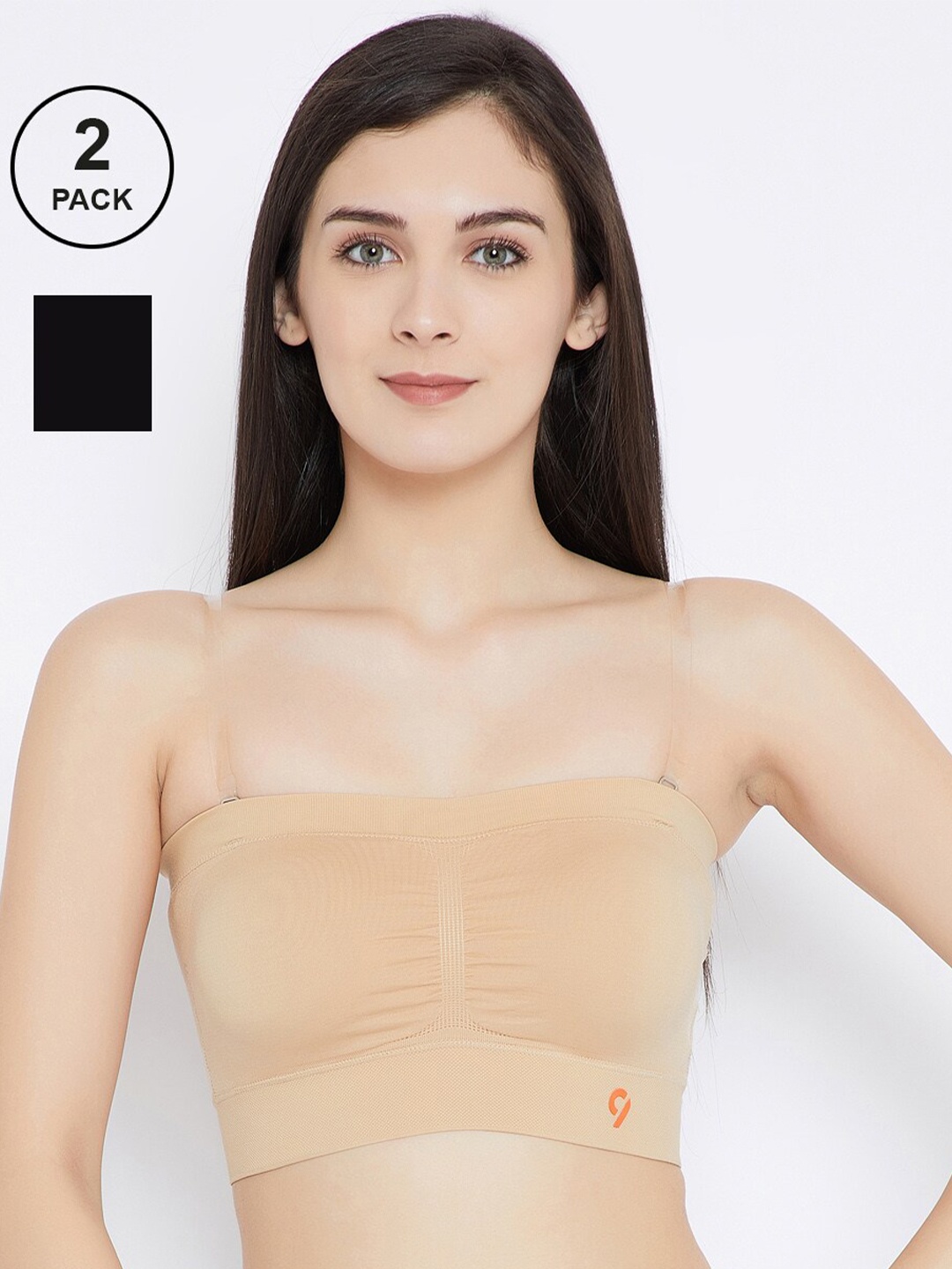 

C9 AIRWEAR Seamless Pack Of 2 Black & Nude-Coloured Full Coverage Lightly Padded Bandeau Bra