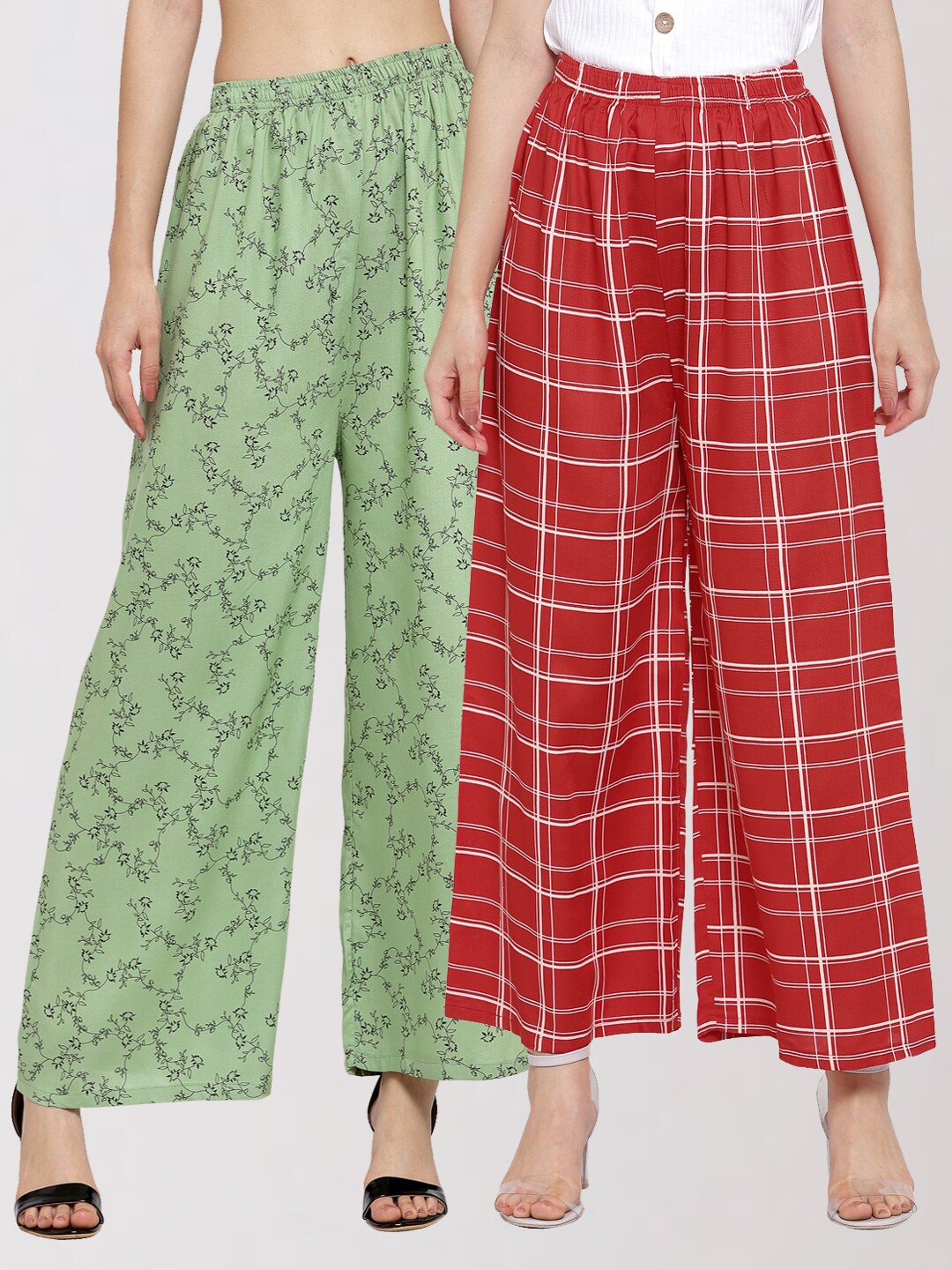 

KLOTTHE Women Green & Red Set Of 2 Floral Printed Palazzos