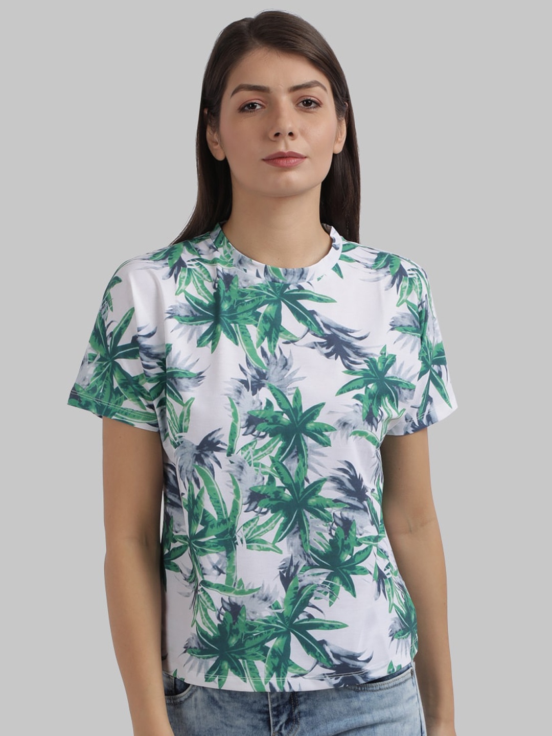 

Parx White & Blue Floral Regular Top