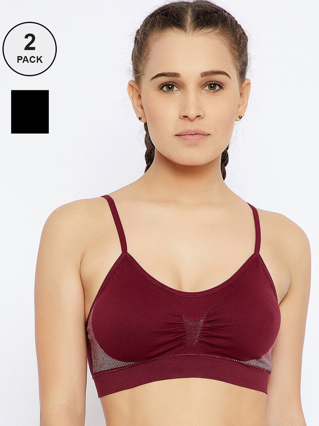 

C9 AIRWEAR Pack Of 2 Black & Burgundy Seamless Full Coverage Lightly Padded Workout Bras